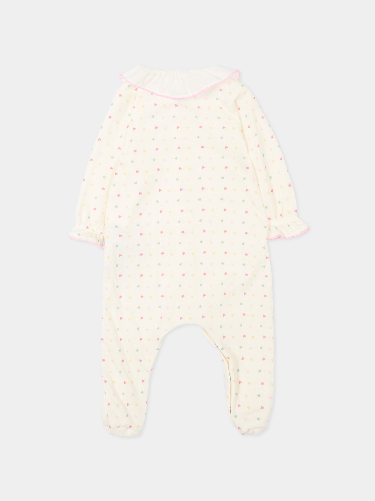 Tutina avorio per neonata a cuori,Petit Bateau,A0F6C MARSHMALLOW/MULTICO 01
