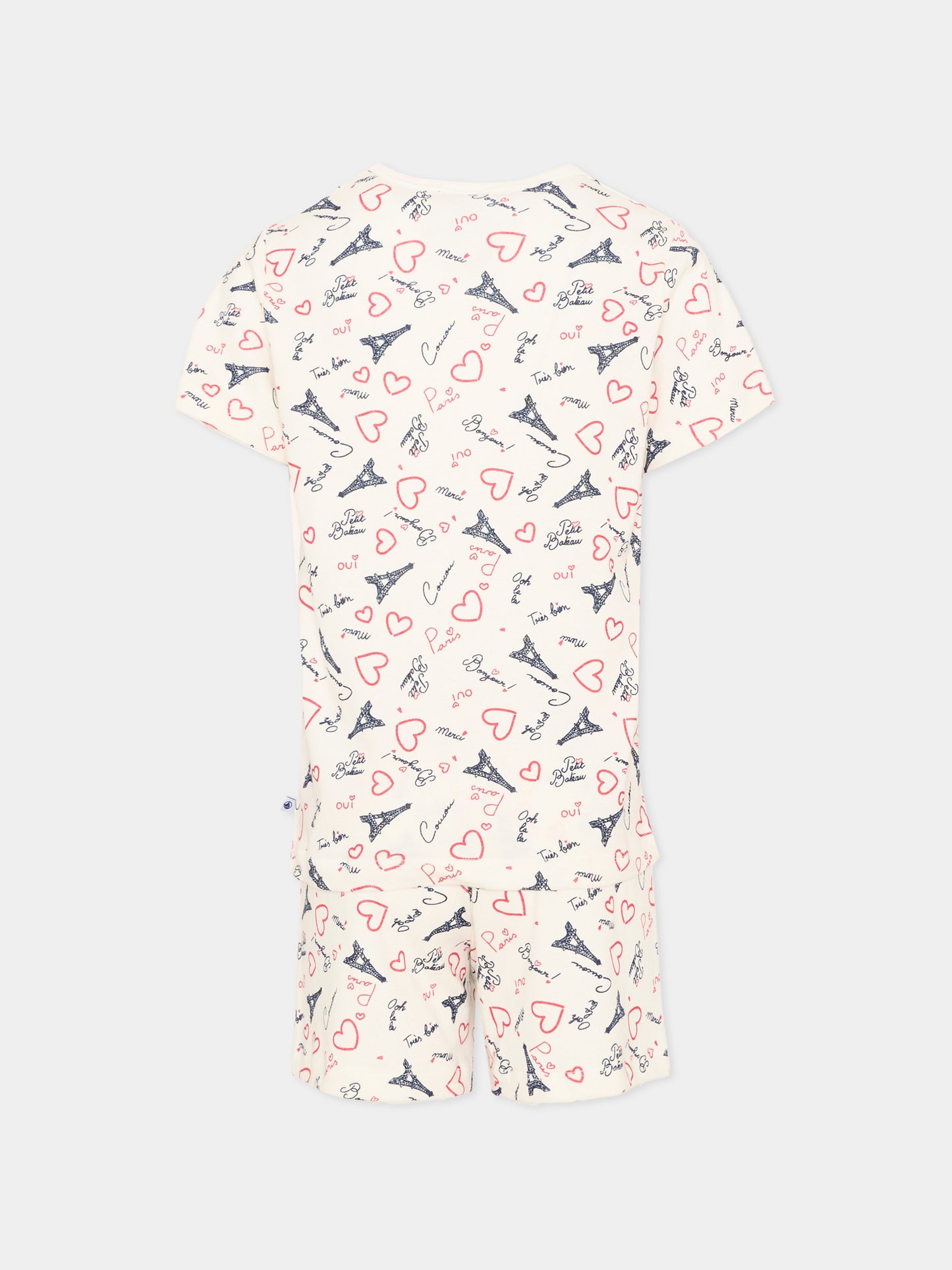 Pigiama bianco per bambina con cuori,Petit Bateau,A0FV8 MARSHMALLOW/MULTICO 01