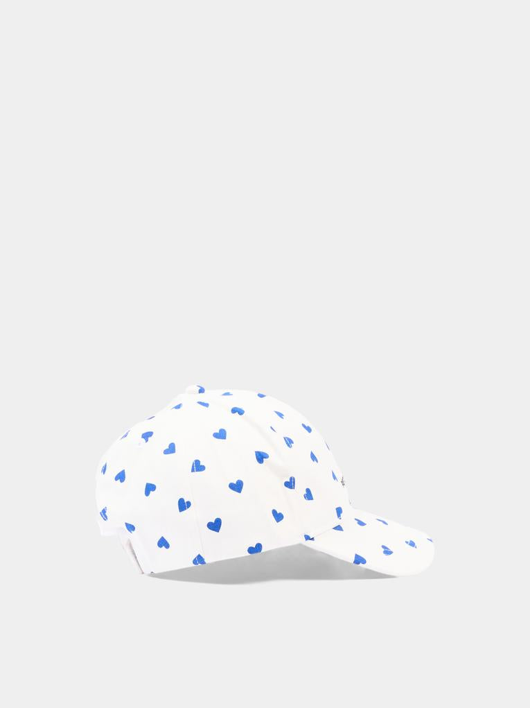 Cappello bianco per bambina con cuori blu,Petit Bateau,A0FCR MARSHMALLOW/CREPUSCULE 01