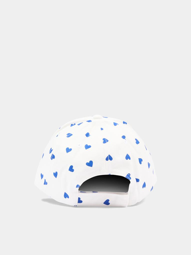 Cappello bianco per bambina con cuori blu,Petit Bateau,A0FCR MARSHMALLOW/CREPUSCULE 01