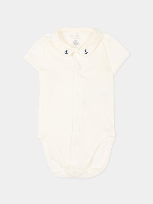 Salopette bianca per neonato a righe,Petit Bateau,A0EZ3 MARSHMALLOW/SMOKING 01