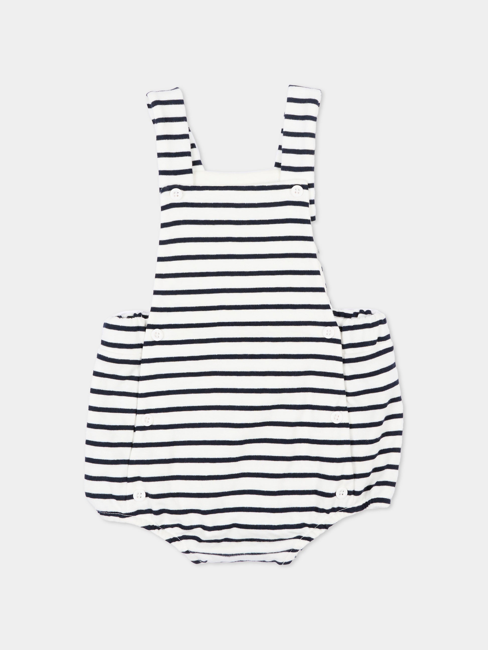 Salopette bianca per neonato a righe,Petit Bateau,A0EZ3 MARSHMALLOW/SMOKING 01