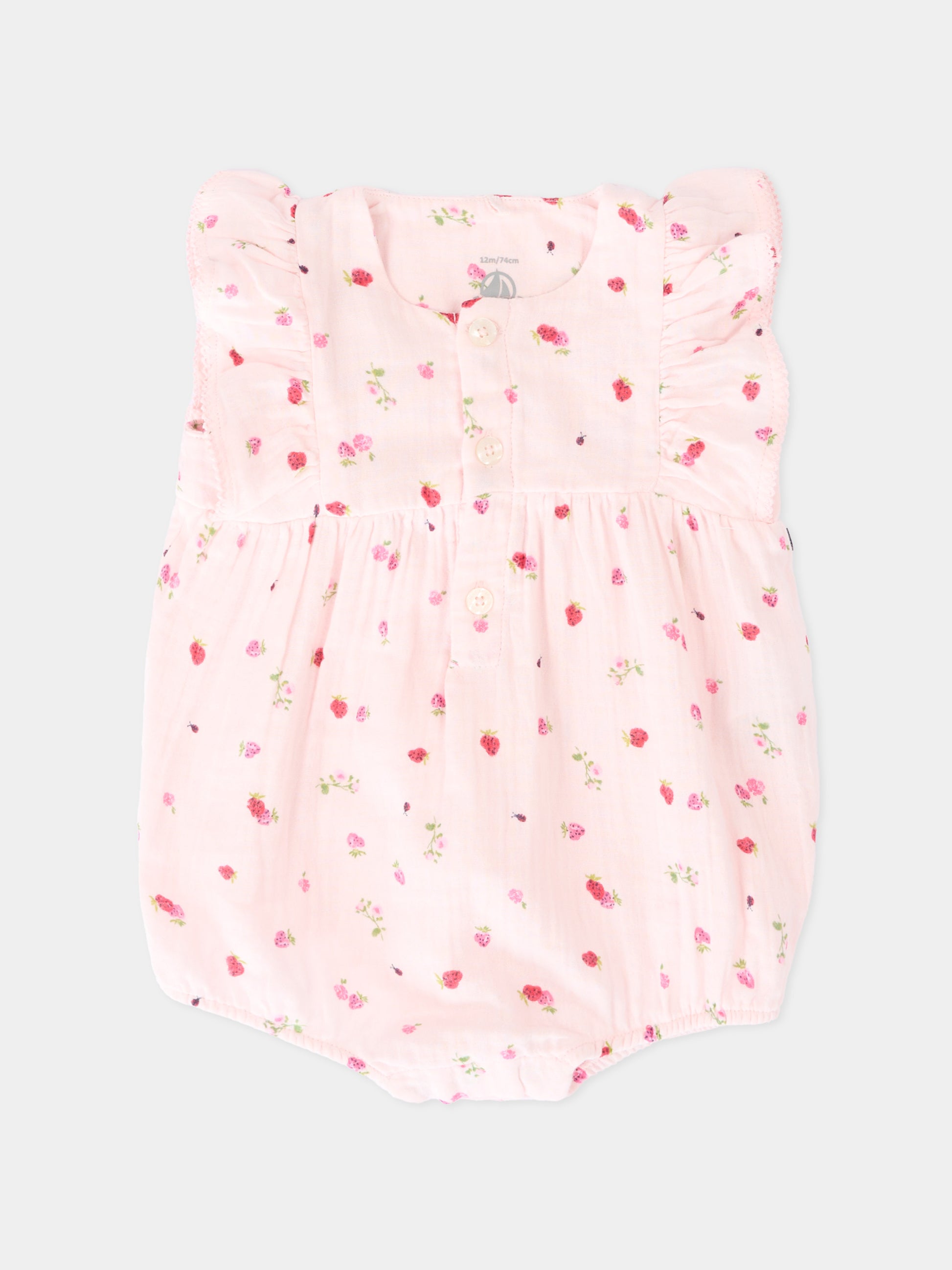 Pagliaccetto rosa per neonata con fragole,Petit Bateau,A0F15 BARELY/MULTICO 01