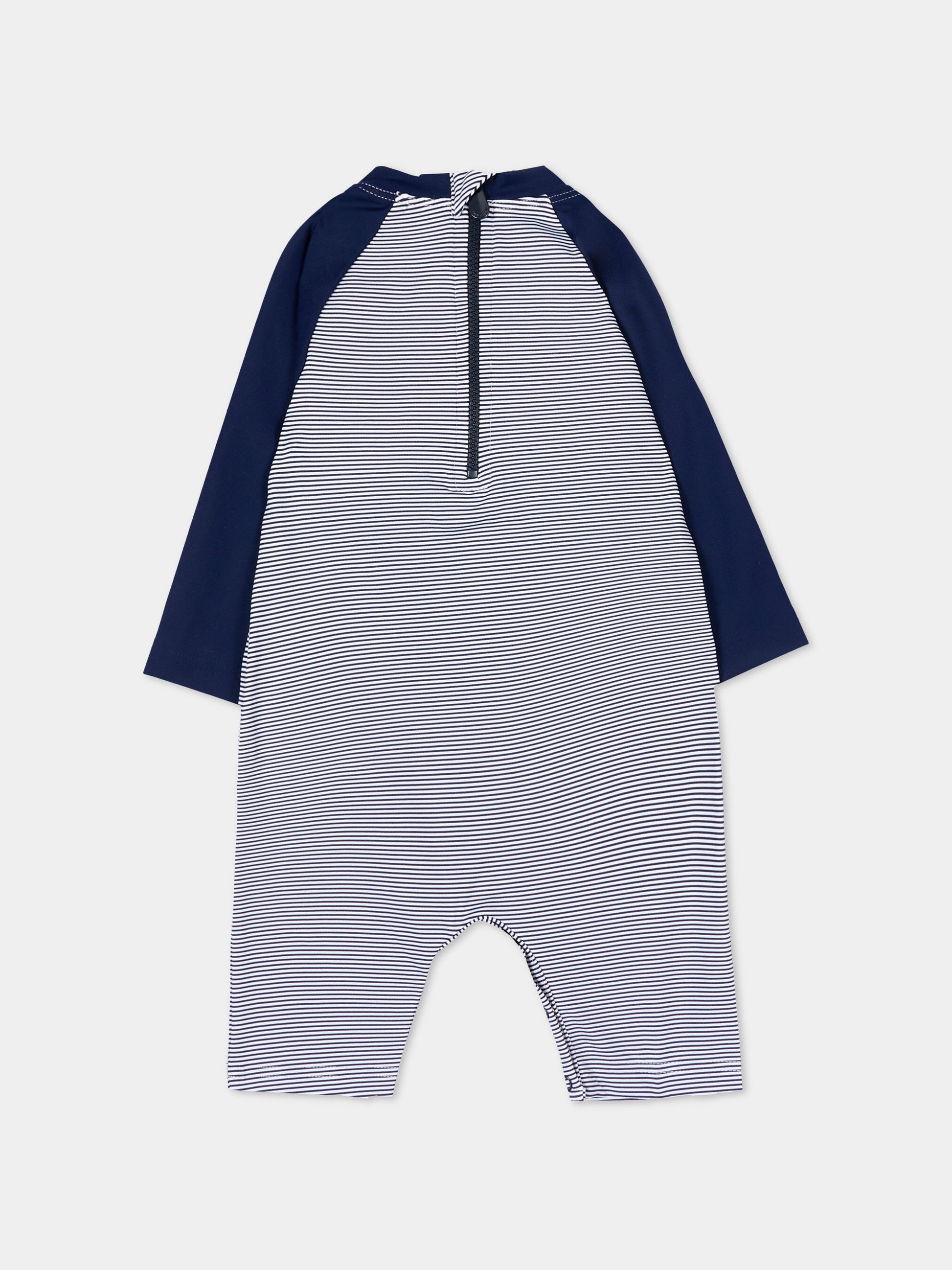 Tutina blu anti UV per neonato a righe,Petit Bateau,A0FN7 SOIR/MARSHMALLOW 01