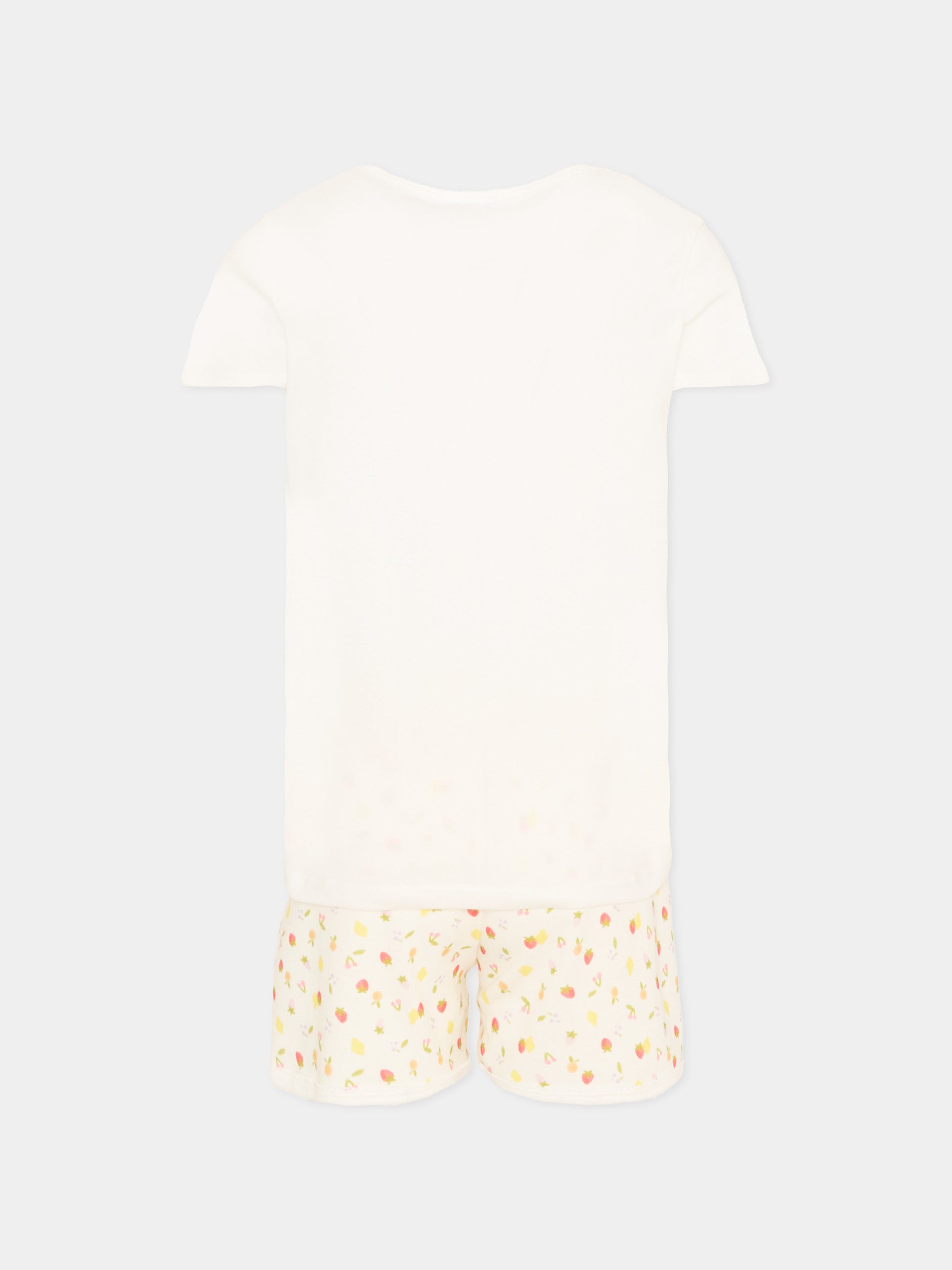 Pigiama bianco per bambina con fragole,Petit Bateau,A0FD1 MARSHMALLOW/MULTICO 01