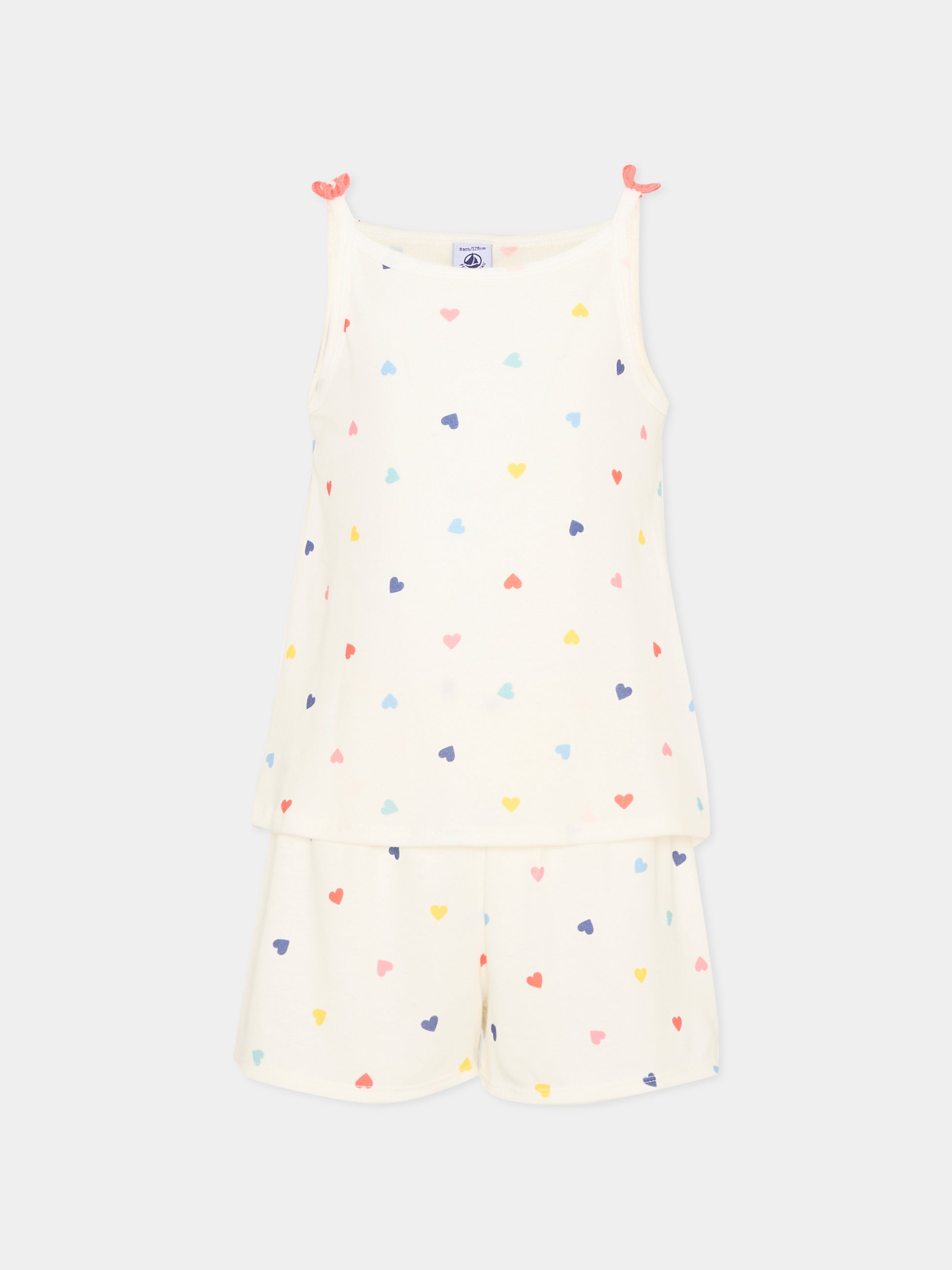 Pigiama bianco per bambina con cuori,Petit Bateau,A0F97 MARSHMALLOW/MULTICO 01