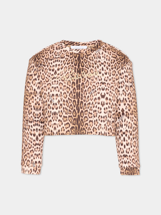 Felpa marrone per bambina animalier,Roberto Cavalli Kids,CGP26086FE MACULA NEW HERITAGE
