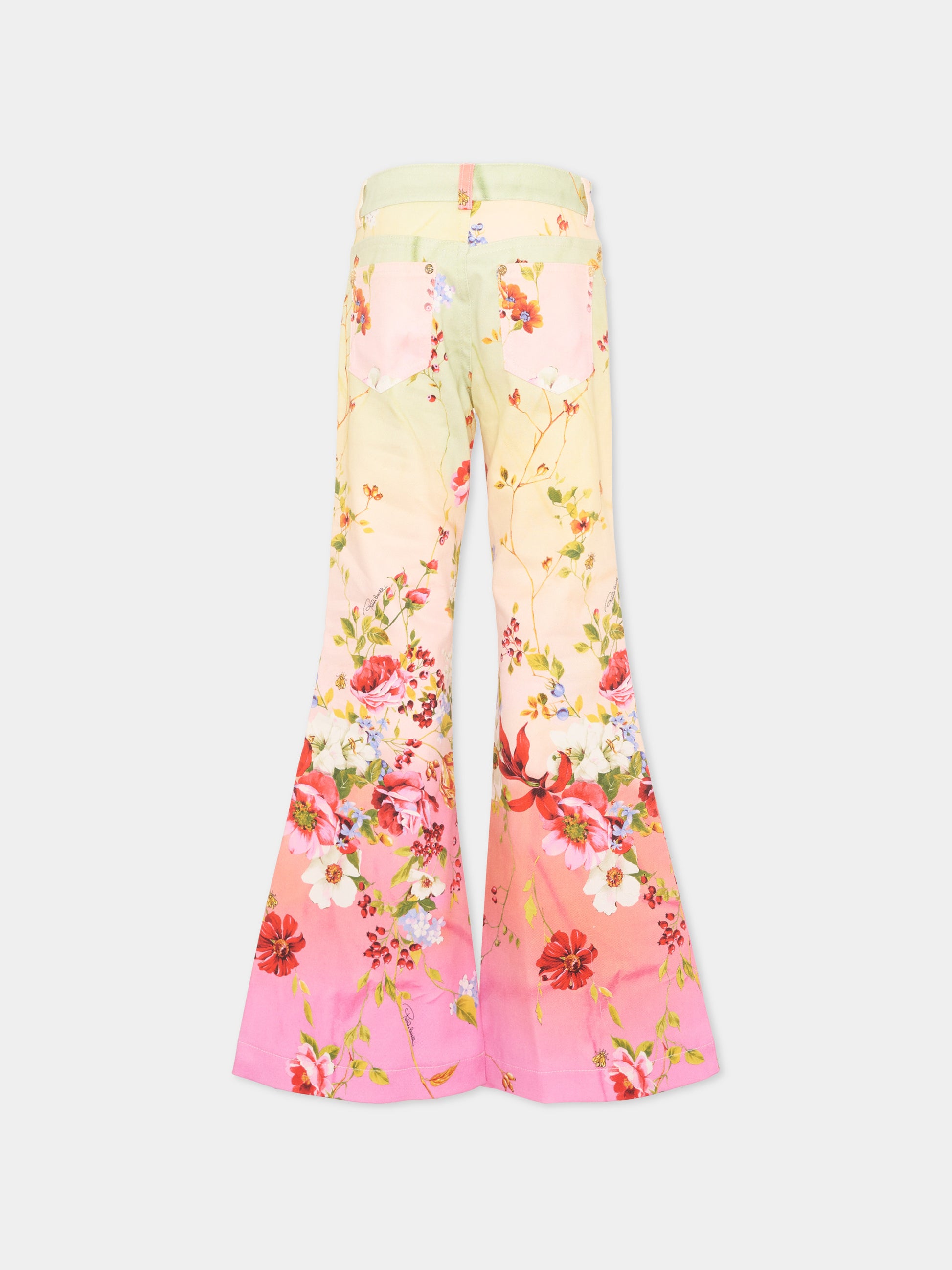Pantaloni multicolor per bambina con tsmpa floreale,Roberto Cavalli Kids,CGP26117PA MIAMI FLOWERS