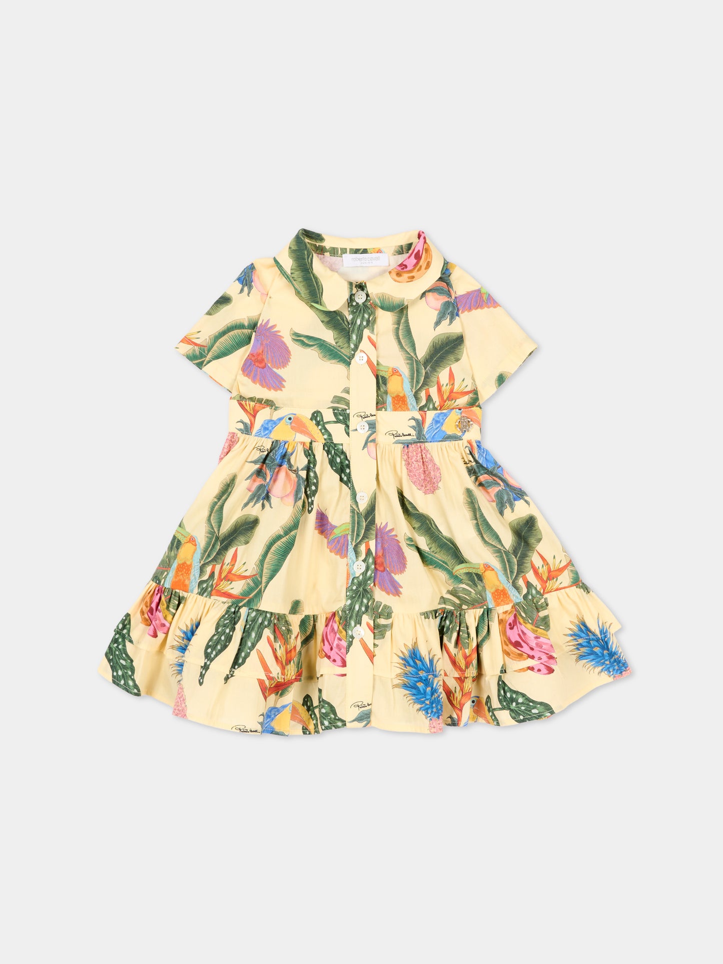 Vestito giallo per neonata con stampa tropicale,Roberto Cavalli Kids,CIP26037VE TROPICANA YELLOW