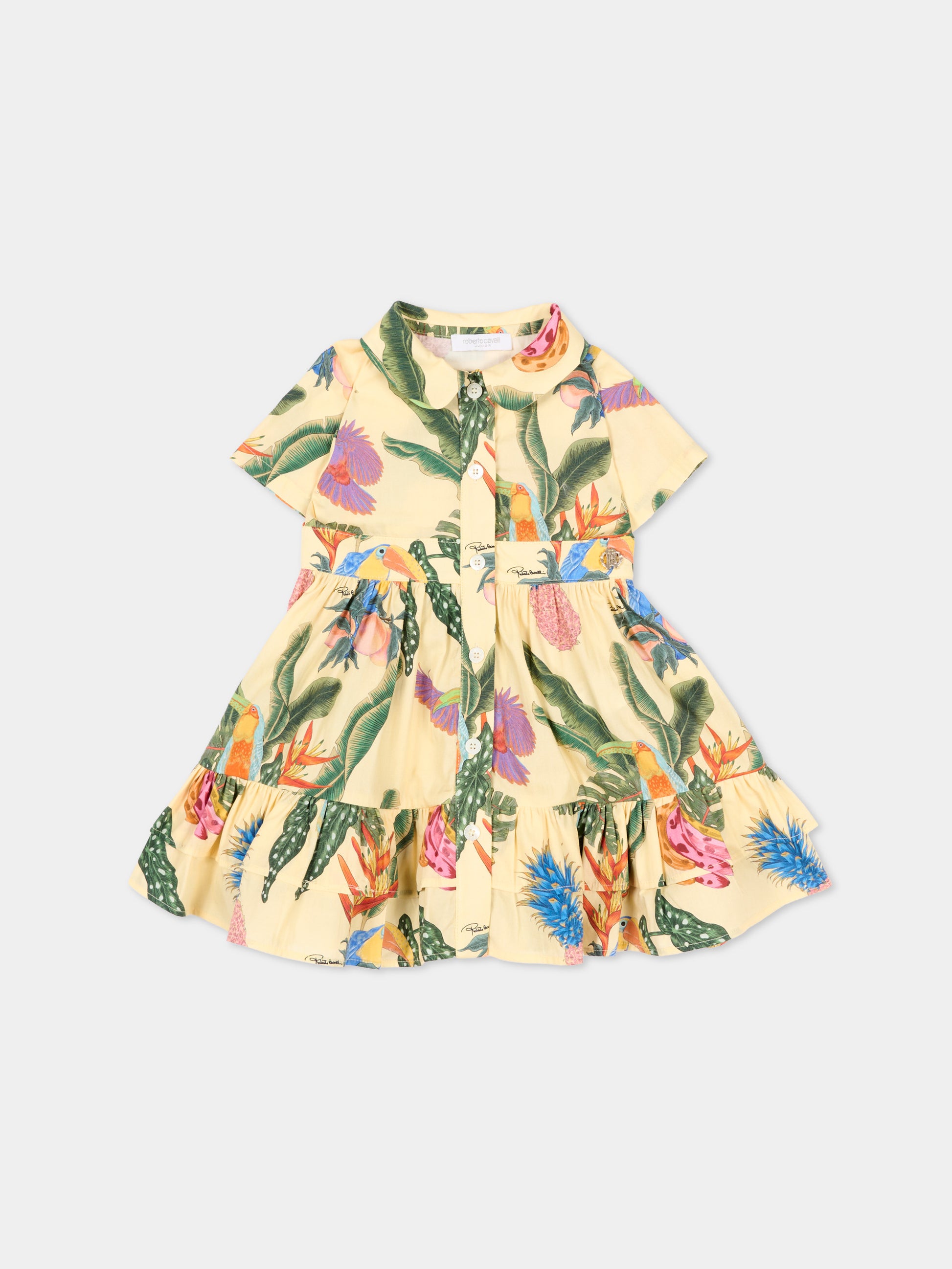 Vestito giallo per neonata con stampa tropicale,Roberto Cavalli Kids,CIP26037VE TROPICANA YELLOW