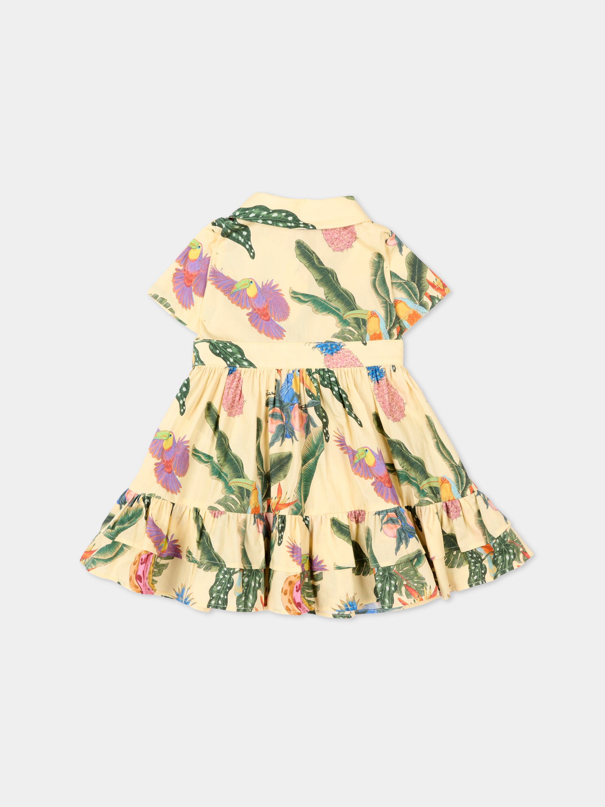 Vestito giallo per neonata con stampa tropicale,Roberto Cavalli Kids,CIP26037VE TROPICANA YELLOW