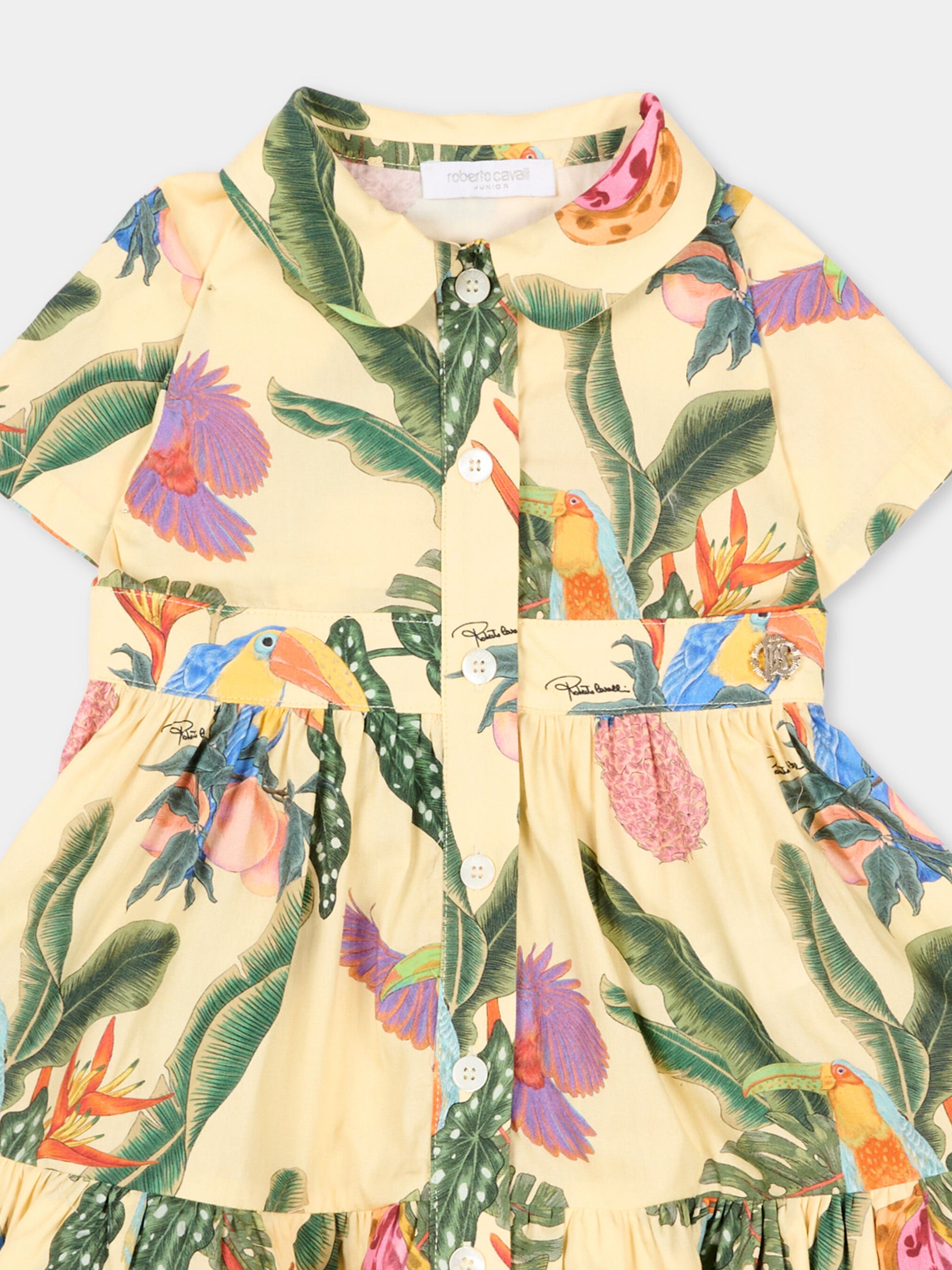Vestito giallo per neonata con stampa tropicale,Roberto Cavalli Kids,CIP26037VE TROPICANA YELLOW