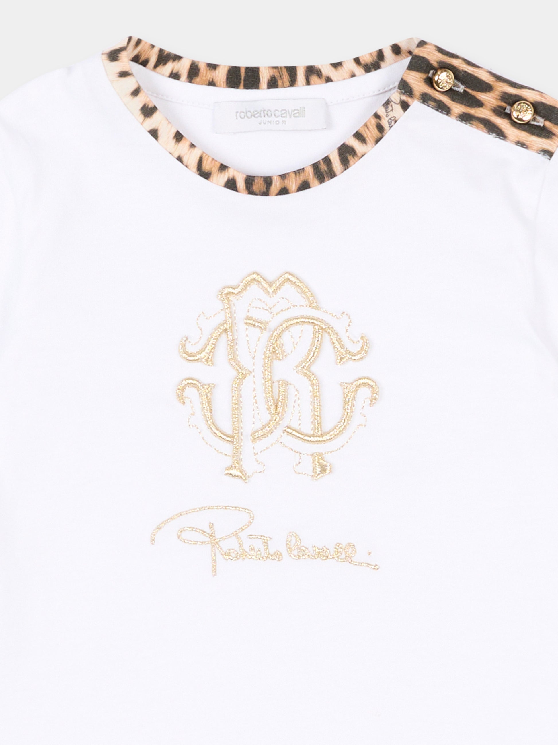 T-Shirt bianca per neonata con logo,Roberto Cavalli Kids,CIP26118TS WHITE