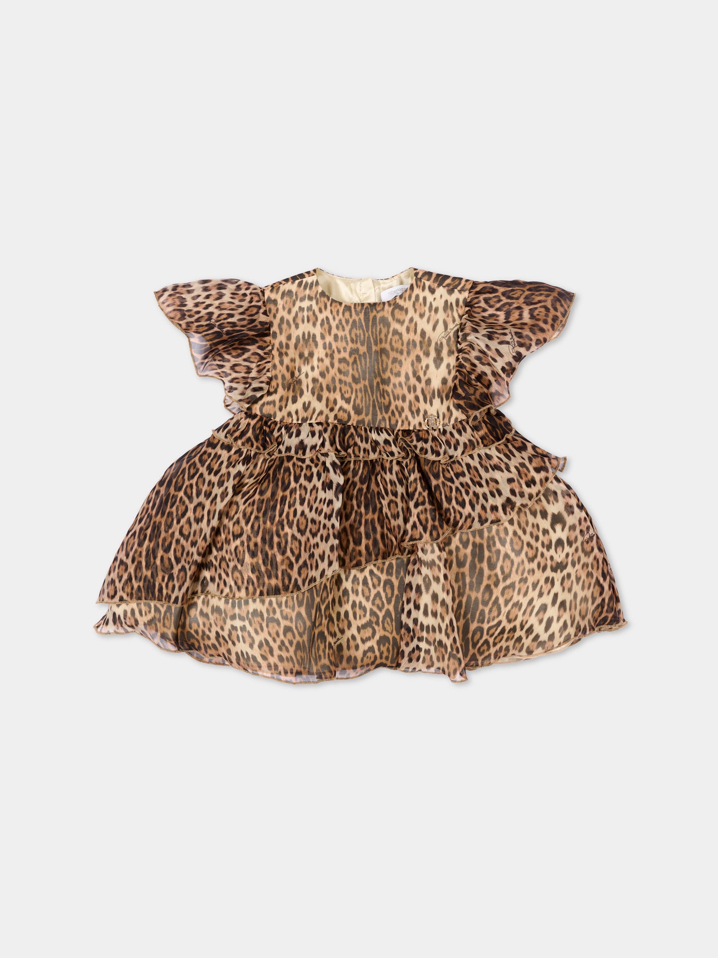 Abito marrone per neonata con stampa animalier,Roberto Cavalli Kids,CIP26002VE MACULA NEW HERITAGE