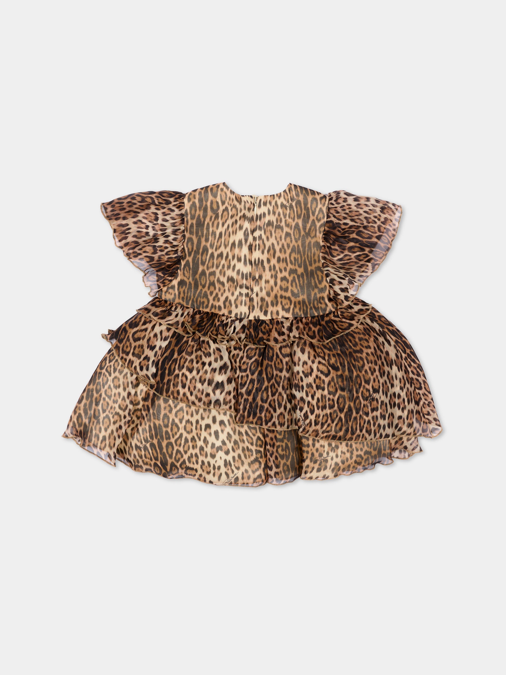 Abito marrone per neonata con stampa animalier,Roberto Cavalli Kids,CIP26002VE MACULA NEW HERITAGE