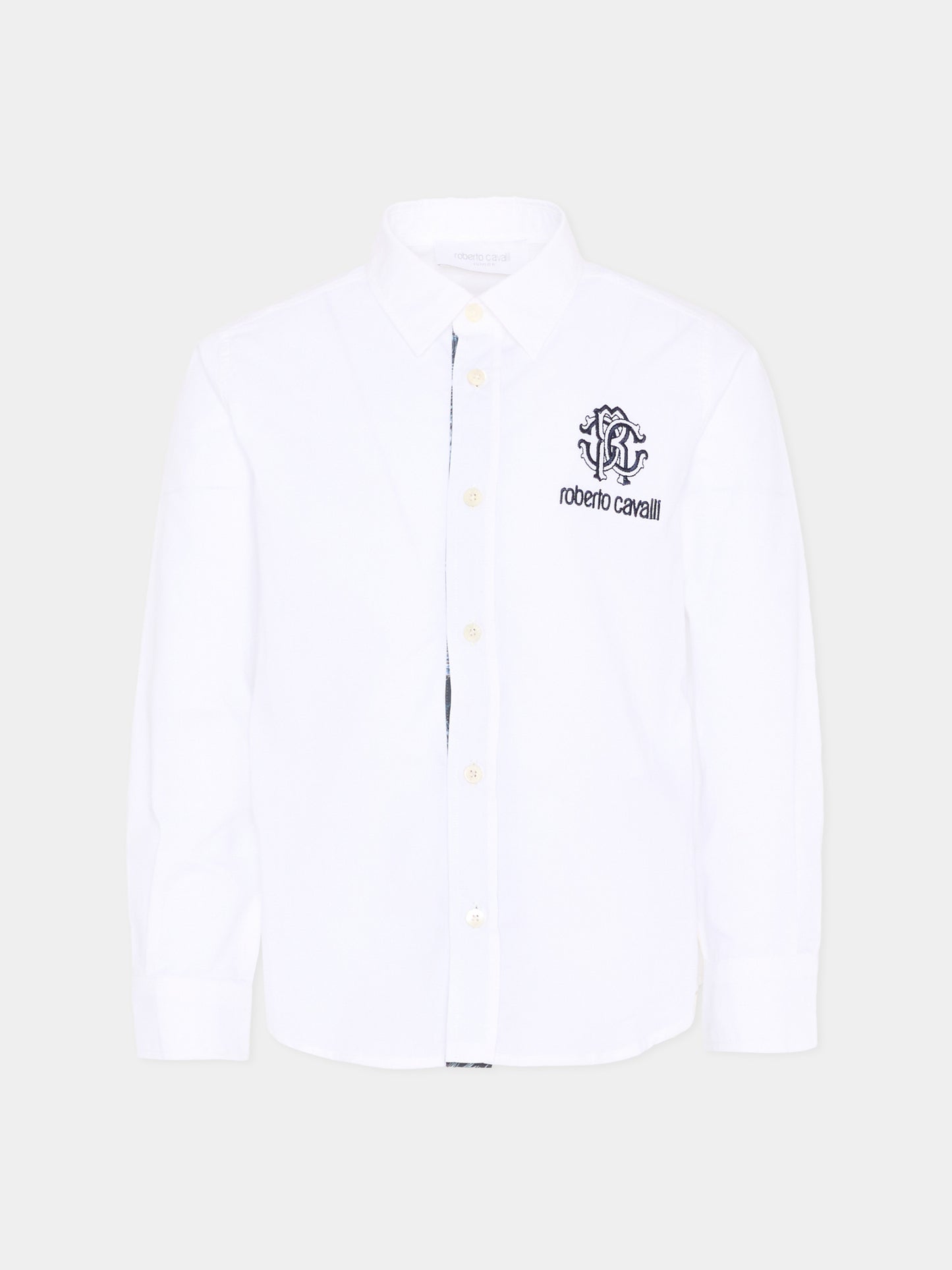 Camicia bianca per bambino con logo,Roberto Cavalli Kids,CBP26005CA WHITE