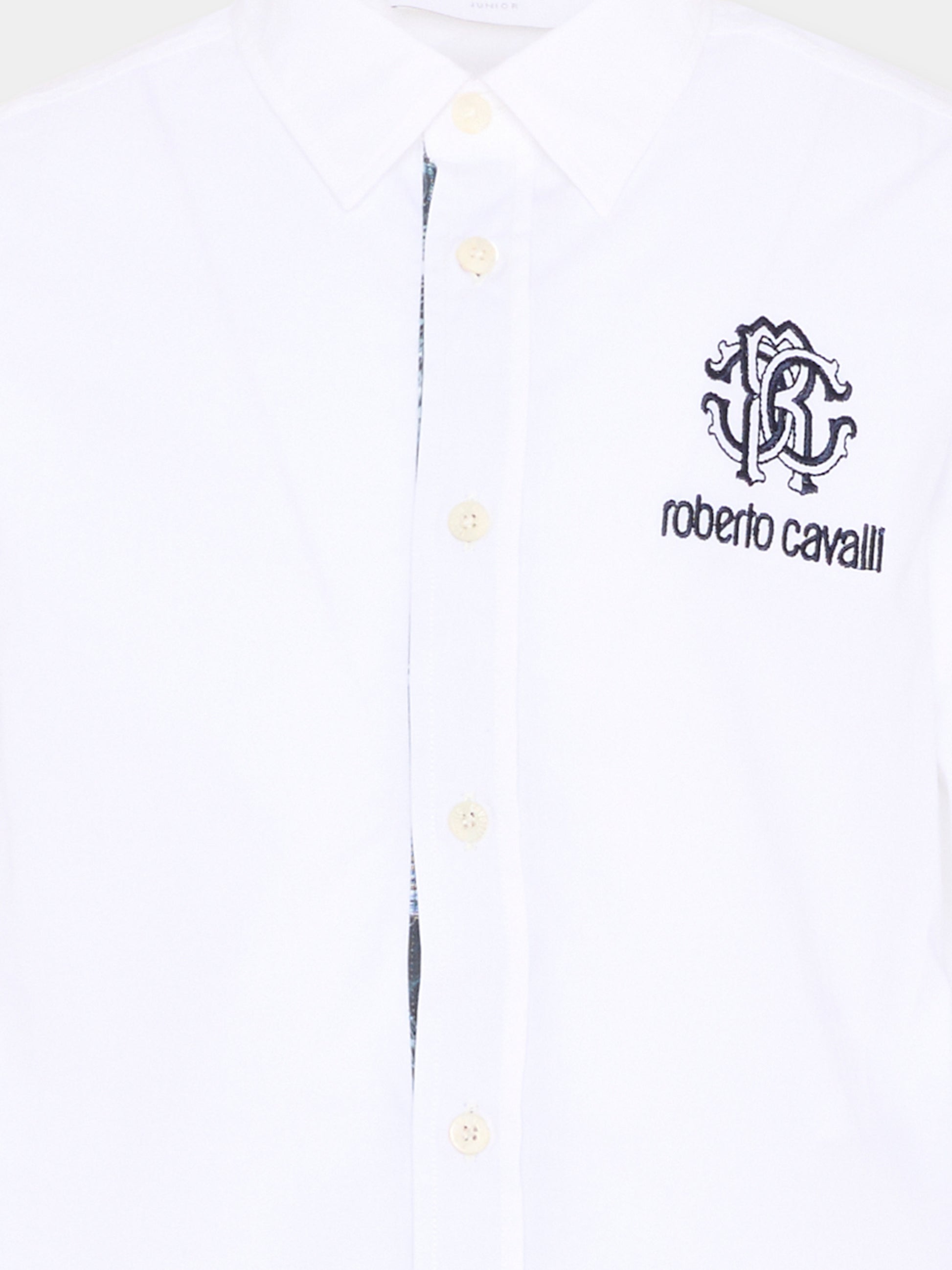 Camicia bianca per bambino con logo,Roberto Cavalli Kids,CBP26005CA WHITE