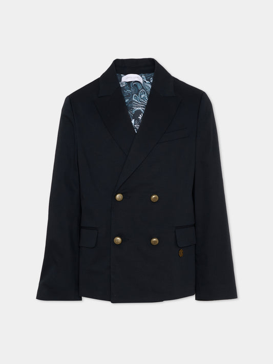 Giacca blu doppiopetto per bambino,Roberto Cavalli Kids,CBP26100GC BLUE PEACOAT