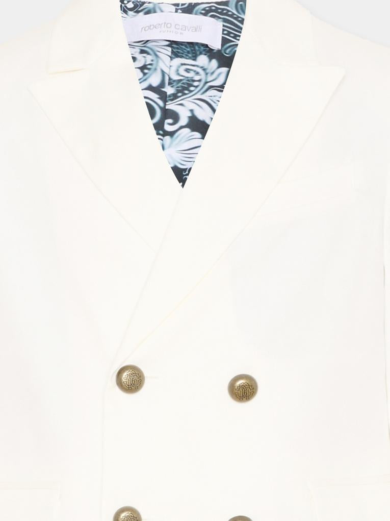 Giacca bianca doppiopetto per bambino,Roberto Cavalli Kids,CBP26100GC WHITE