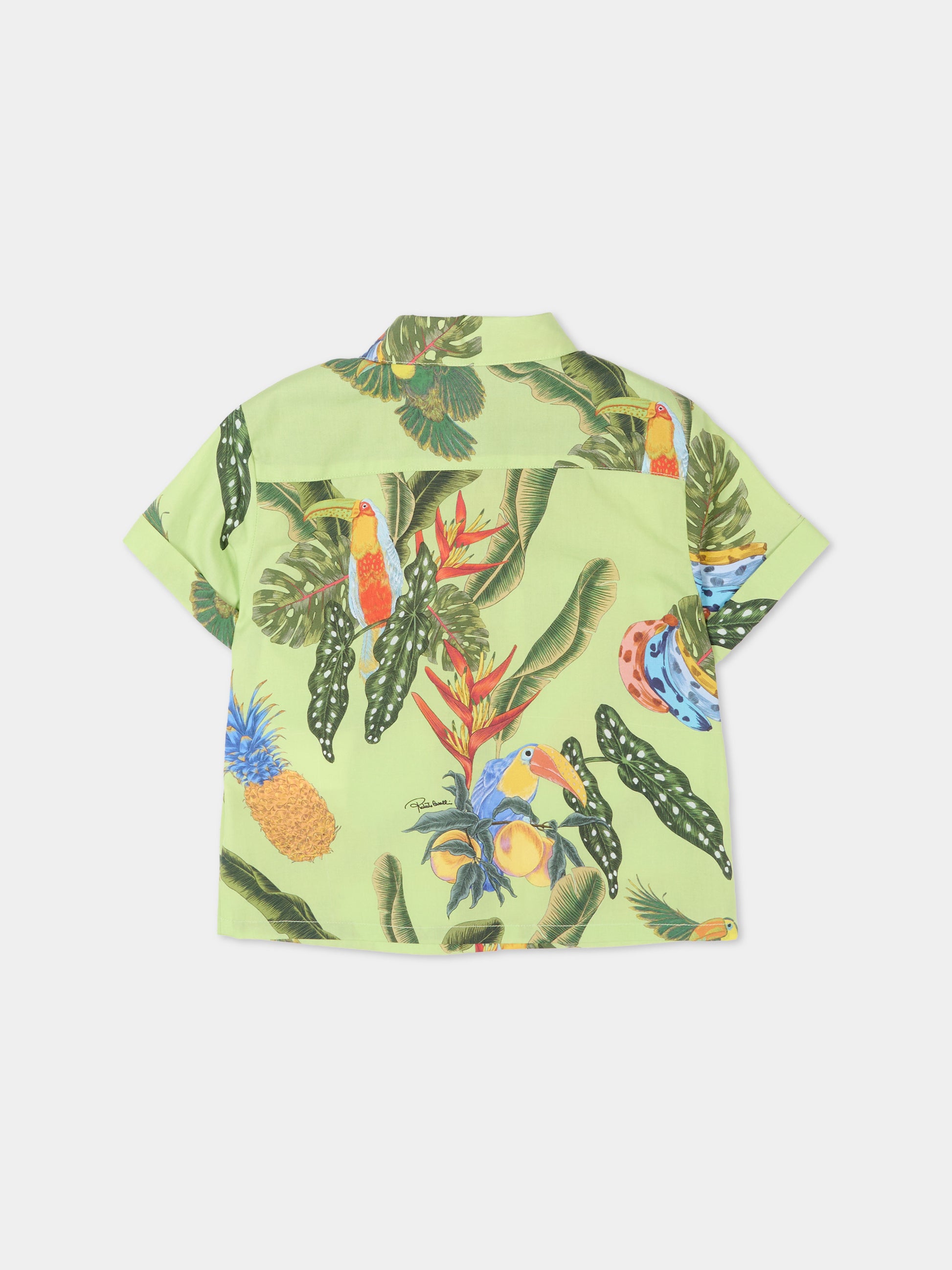 Camicia multicolor per neonato con stampa tropicale,Roberto Cavalli Kids,CIP26089CA TROPICANA LIME