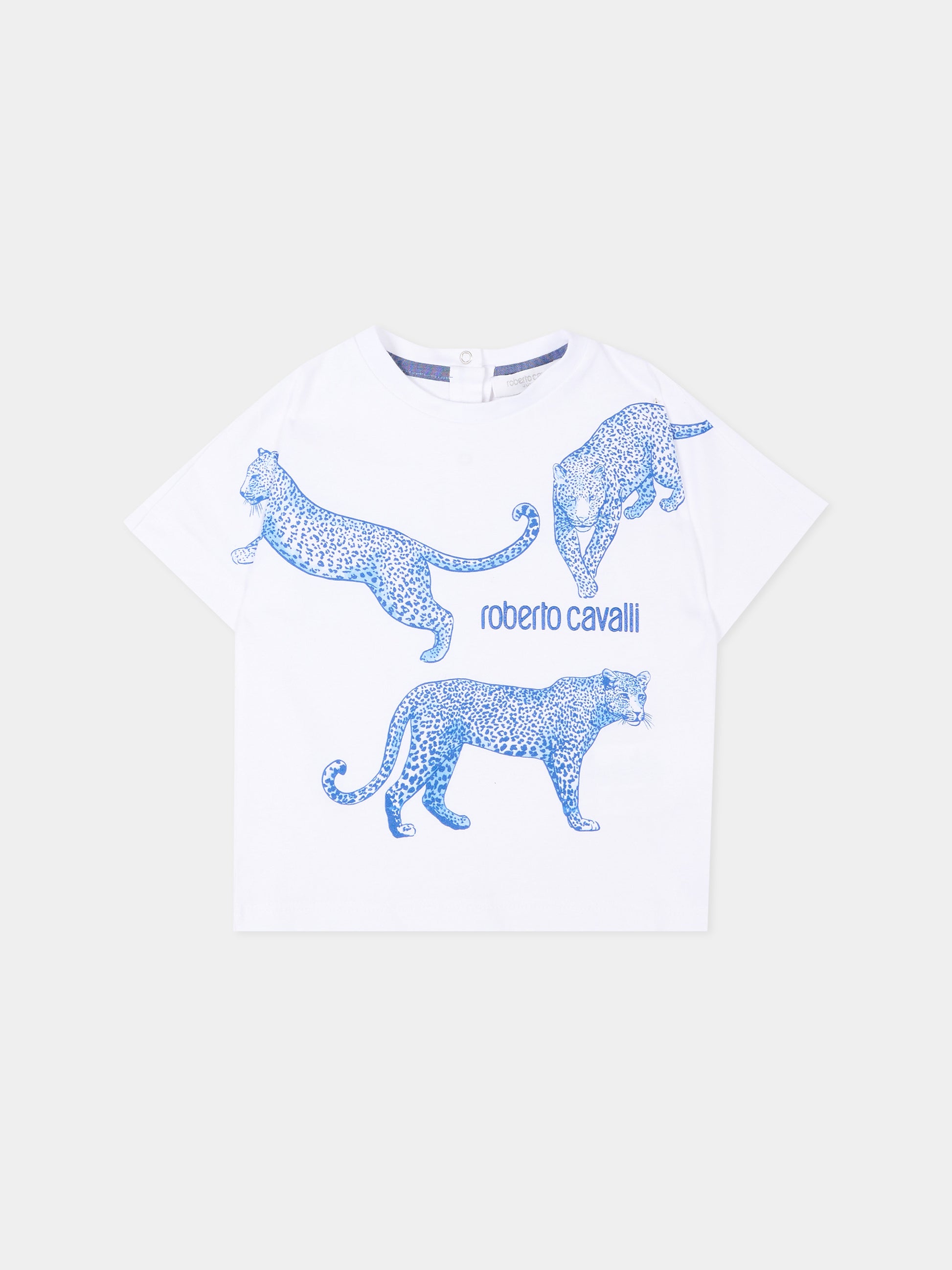 T-shirt bianca per neonato con stampa leopardi,Roberto Cavalli Kids,CIP26080TS WHITE