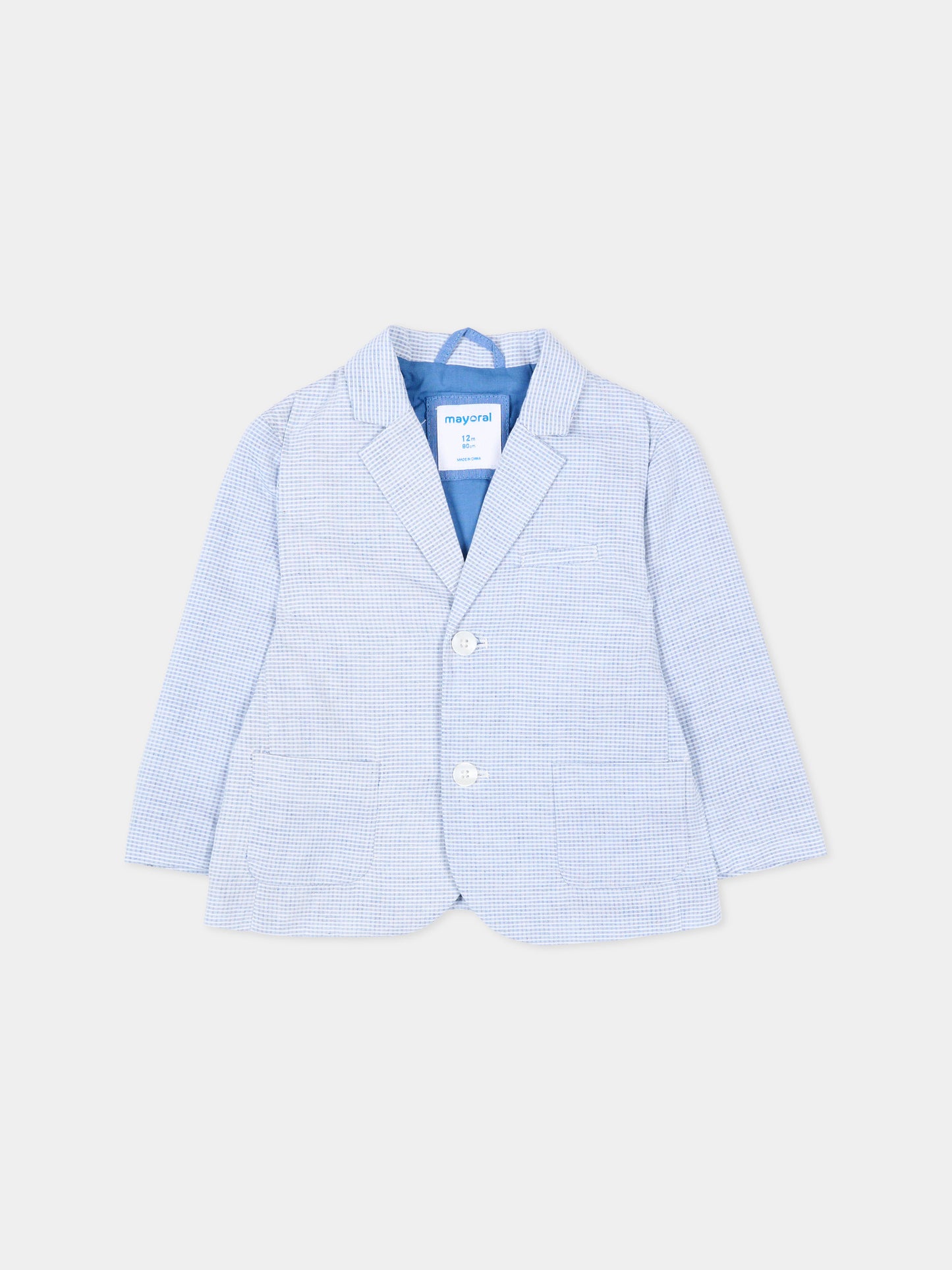 Giacca azzurra per neonato a micro quadri,Mayoral,1404 026