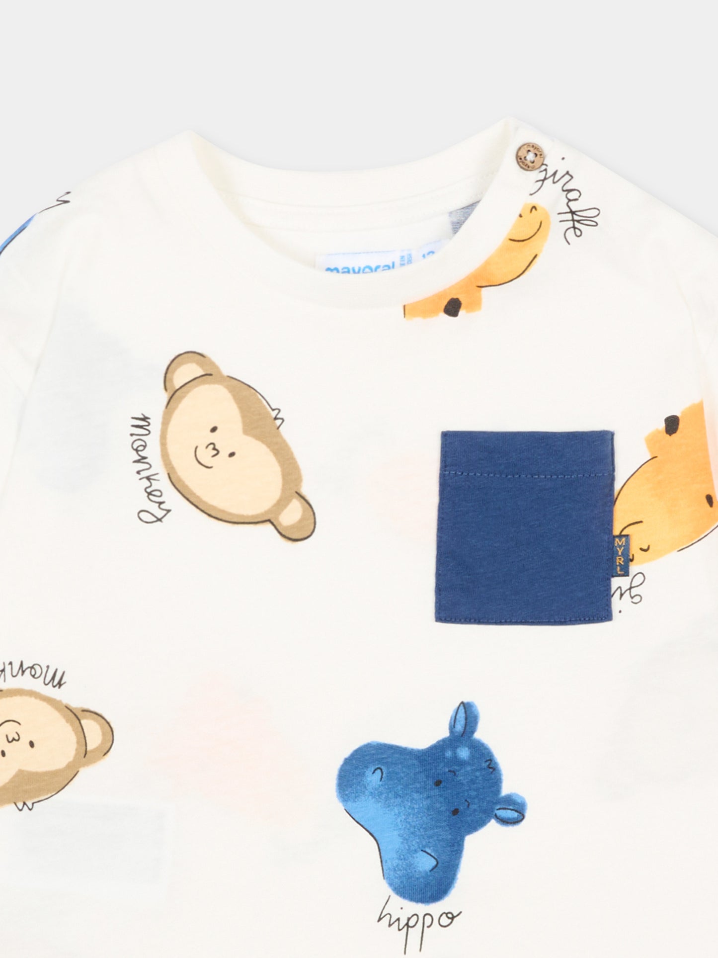 T-Shirt avorio con animali per neonato,Mayoral,1014 094