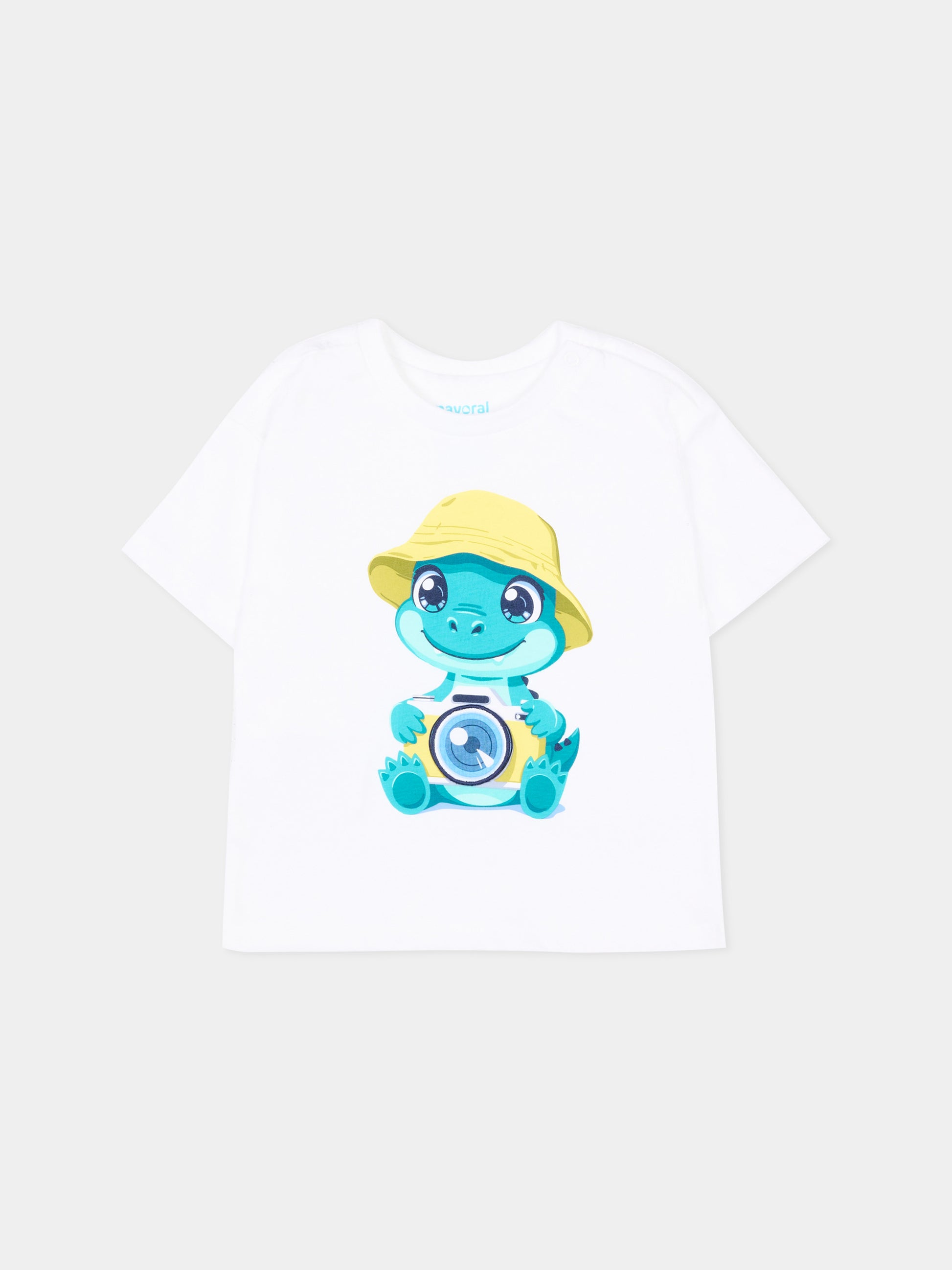 T-Shirt bianca per neonato con stampa tartaruga,Mayoral,1016 026