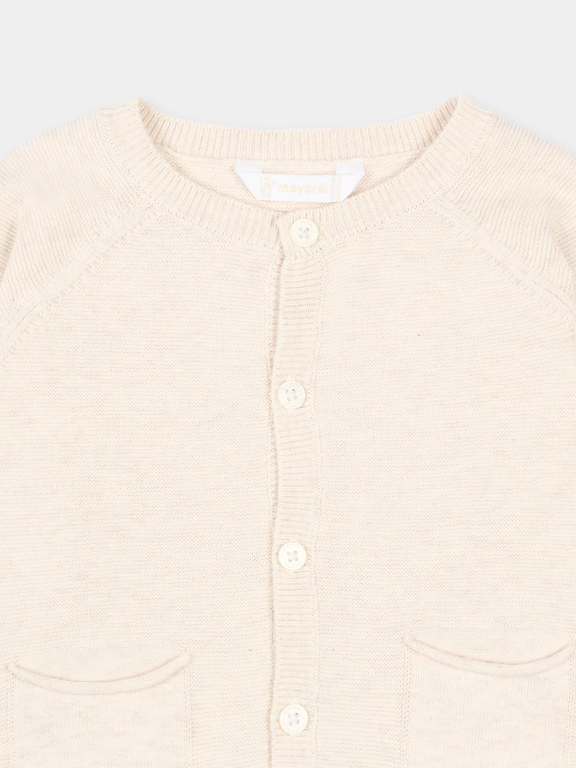 Cardigan beige per neonato con tasche,Mayoral,1311 080