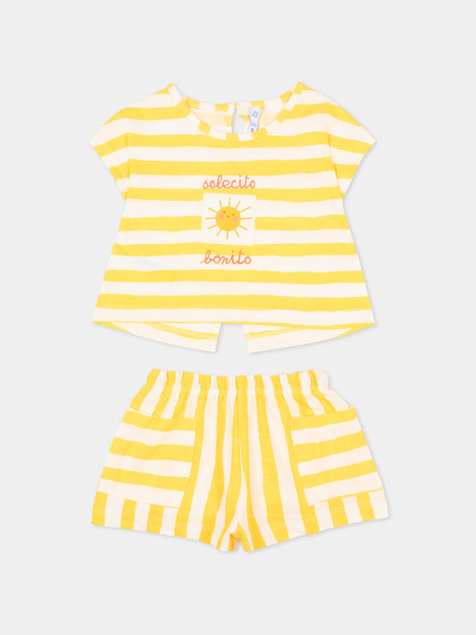 Completo sportivo corto giallo per neonata a righe,Mayoral,1208 056