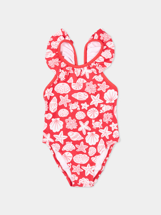 Costume intero rosso per neonata stampa mare,Mayoral,1754 020