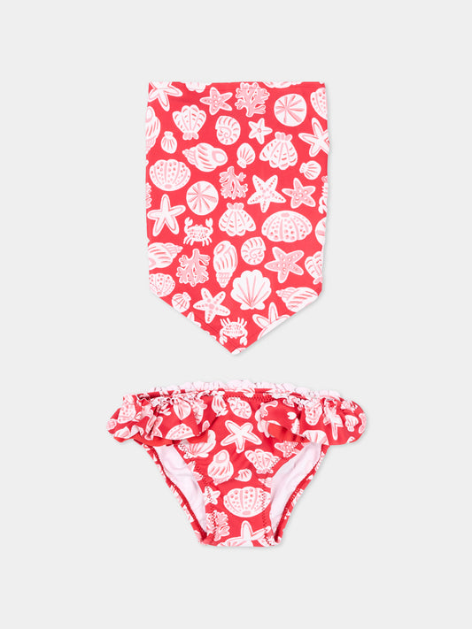 Slip bikini rosso per neonata con bandana,Mayoral,1657 079
