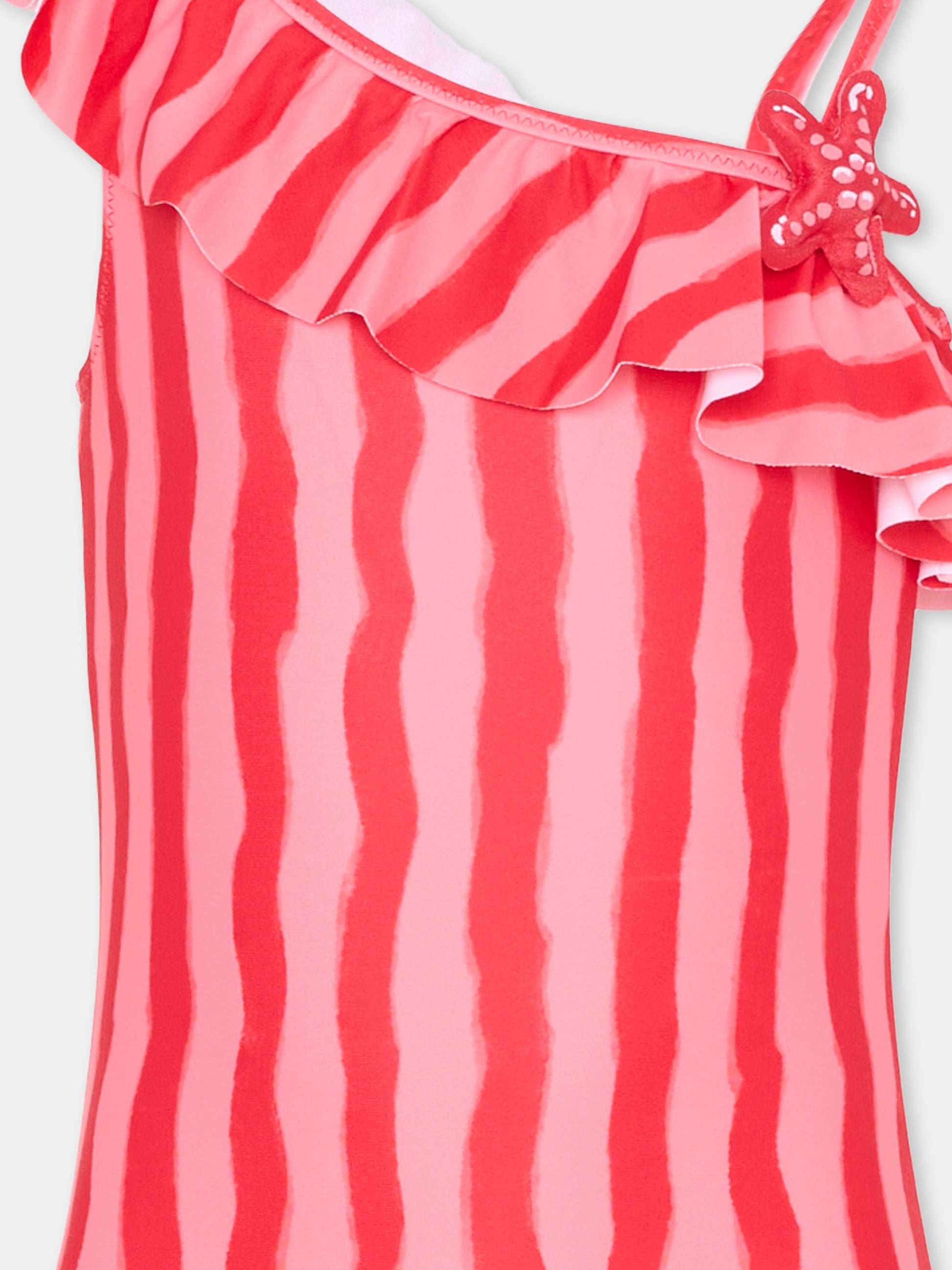 Costume intero rosso per bambina a righe,Mayoral,3737 034