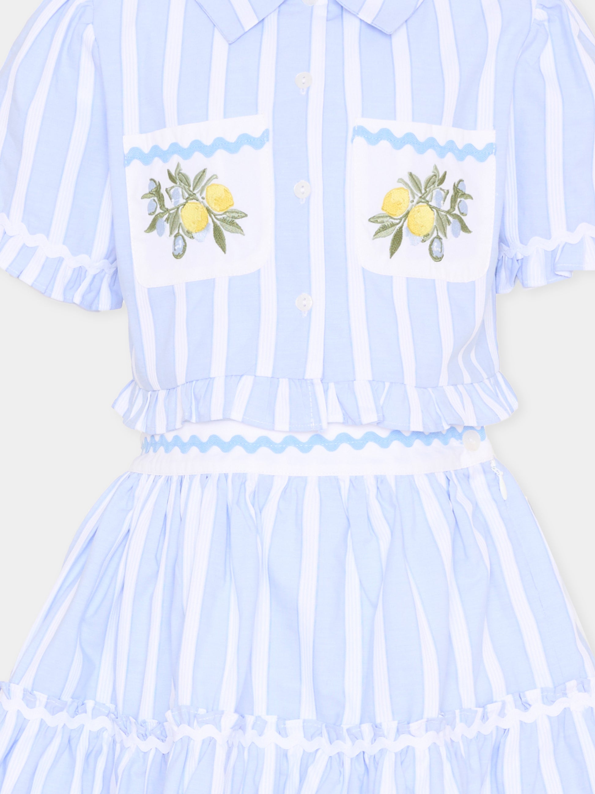 Completo elegante azzurro per bambina a righe,Patachou,PAP CON4233426 B0071