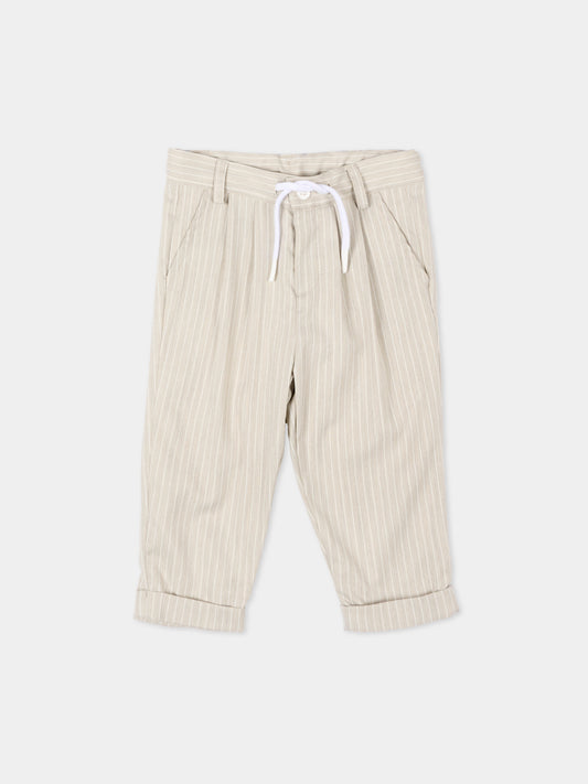 Pantaloni beige per neonato a righe,Patachou,PAP CAL4233399 D0032