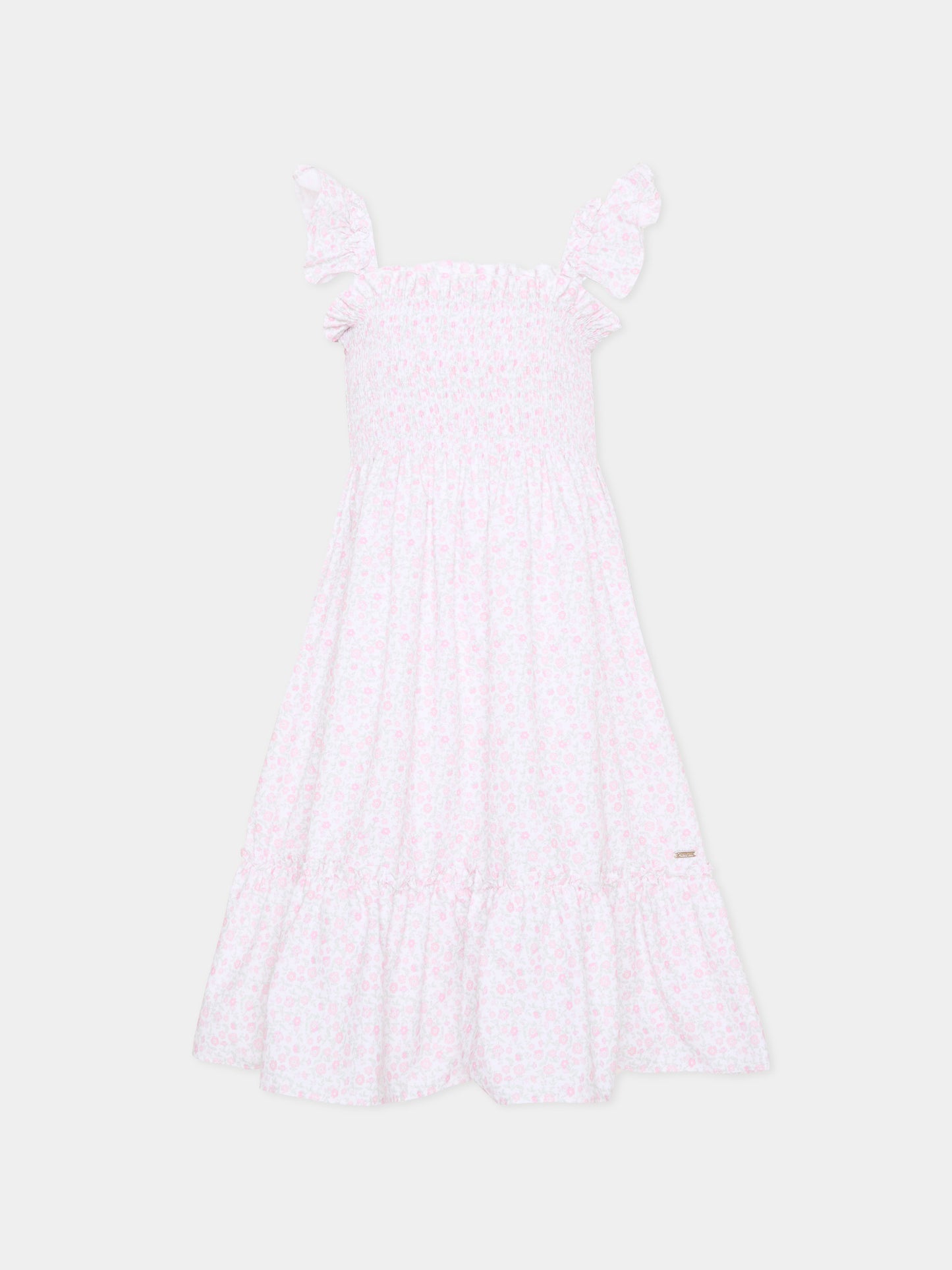 Vestito rosa per bambina con stampa floreale,Patachou,PAP VET4233621 Z0155