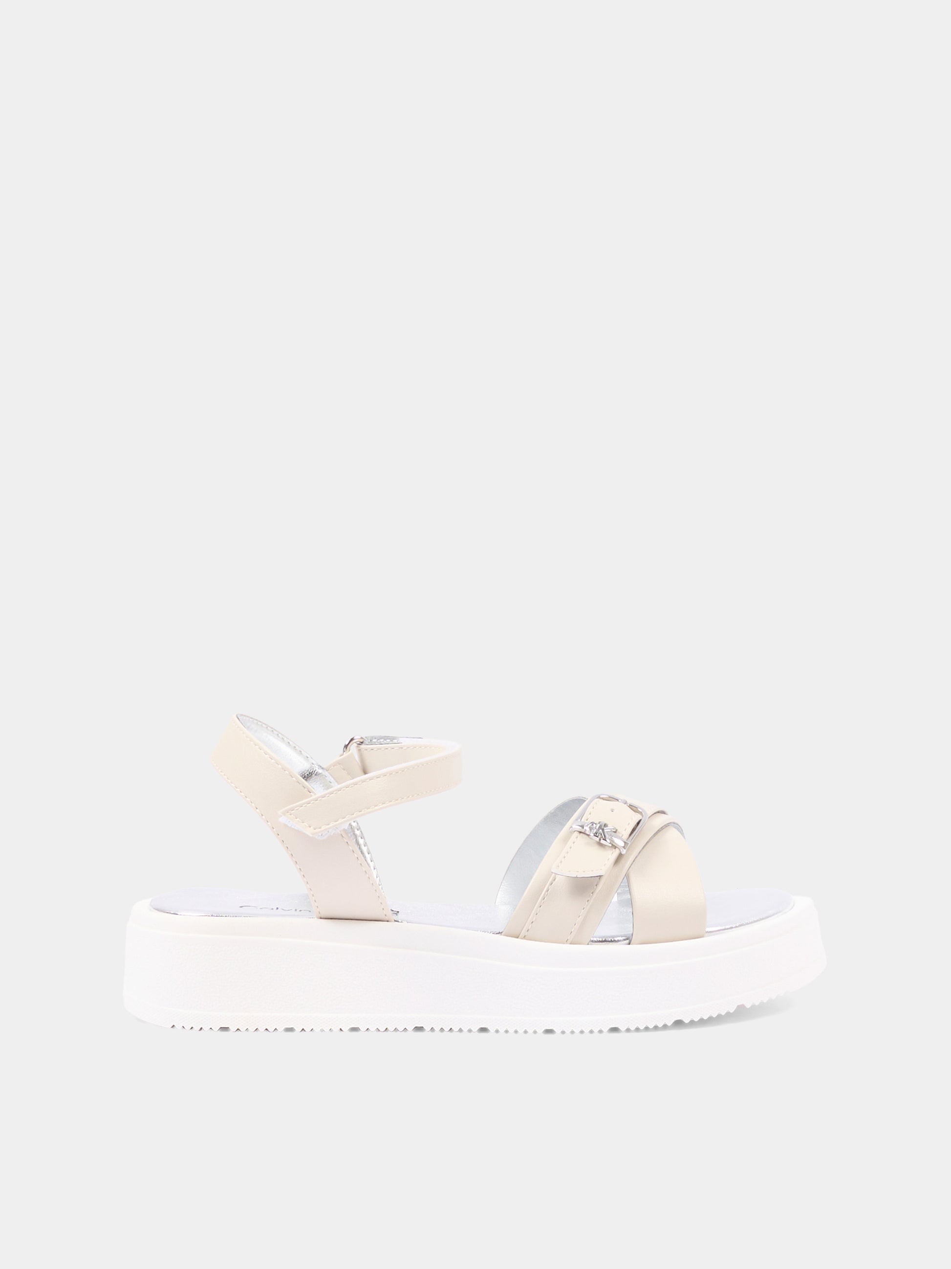 Sandali beige per bambina con logo,Calvin Klein Kids,V4A2 83260 0326500