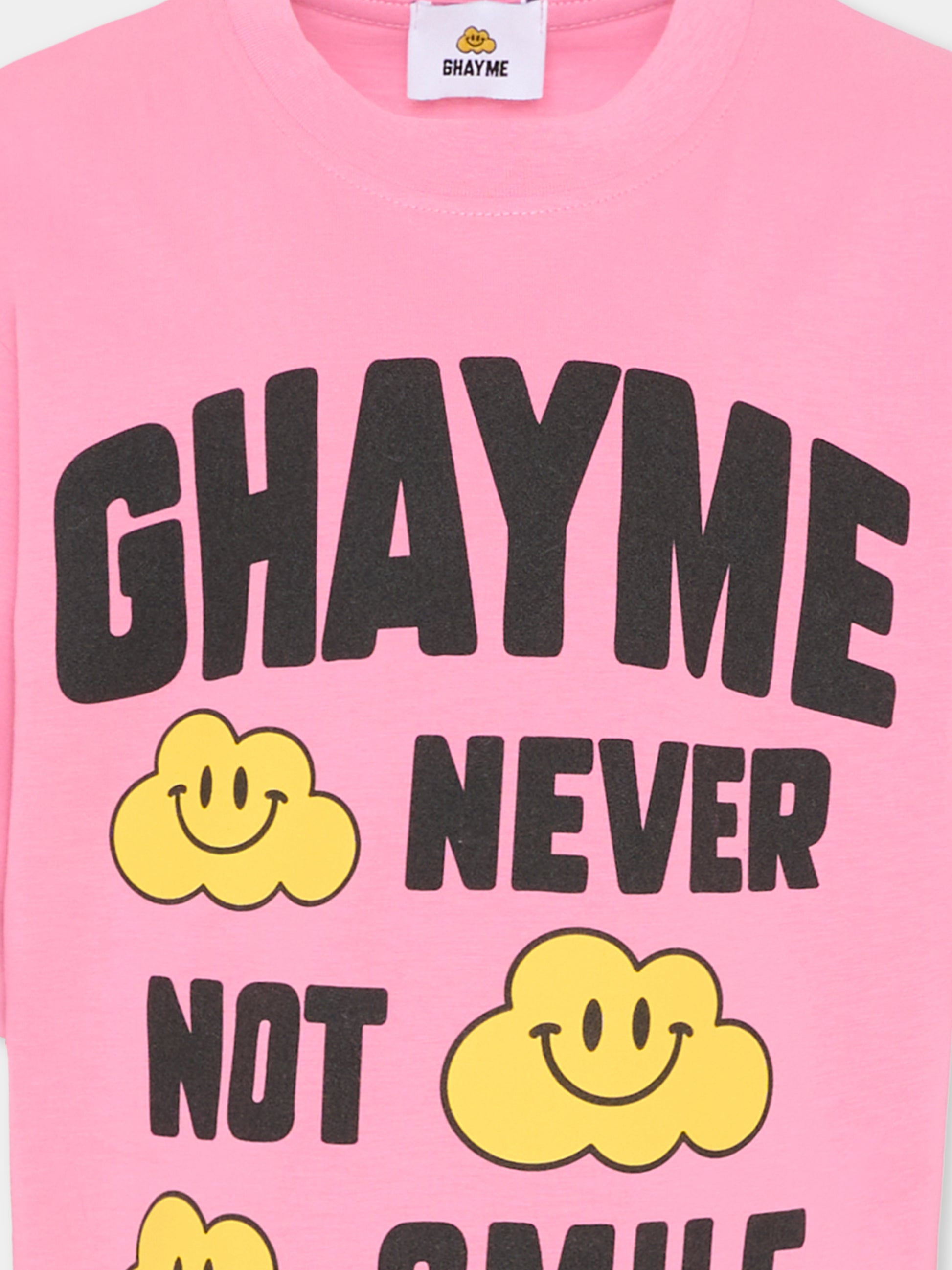 T-shirt rosa per bambini con nuvole gialle e scritta,Ghayme,F5GAJUTH009 045