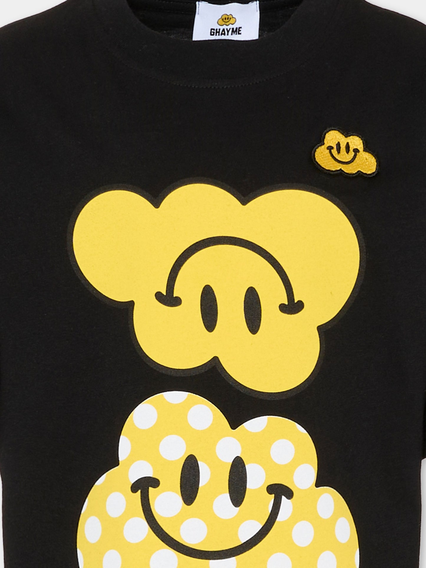 T-shirt nera per bambini con nuvola gialla pois,Ghayme,F5GAJUTH010 110