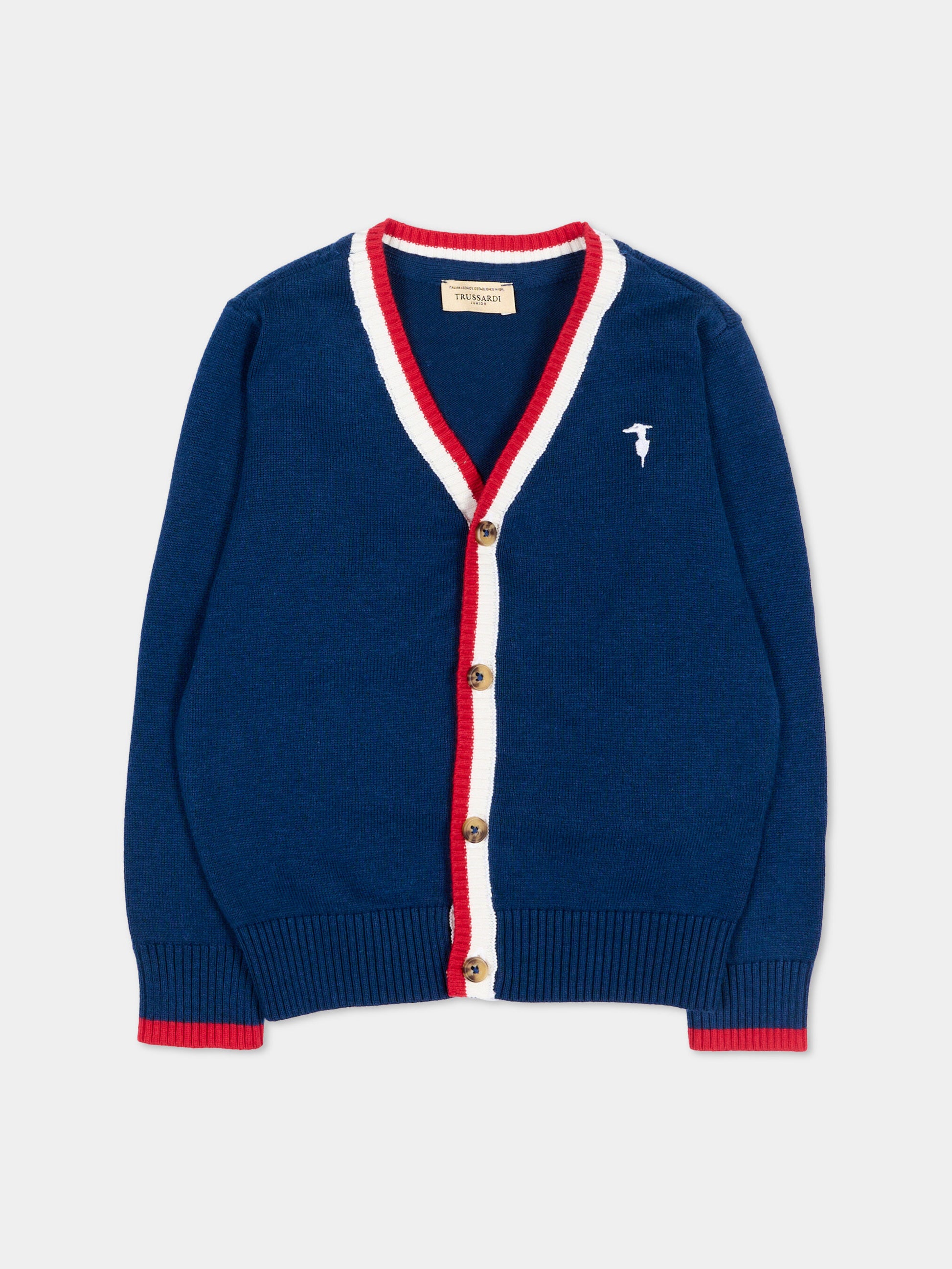Cardigan blu per neonato con levriero,Trussardi Junior,TIP26007CD BLUE ESTATE
