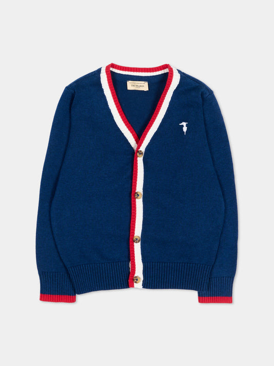 Cardigan blu per neonato con levriero,Trussardi Junior,TIP26007CD BLUE ESTATE