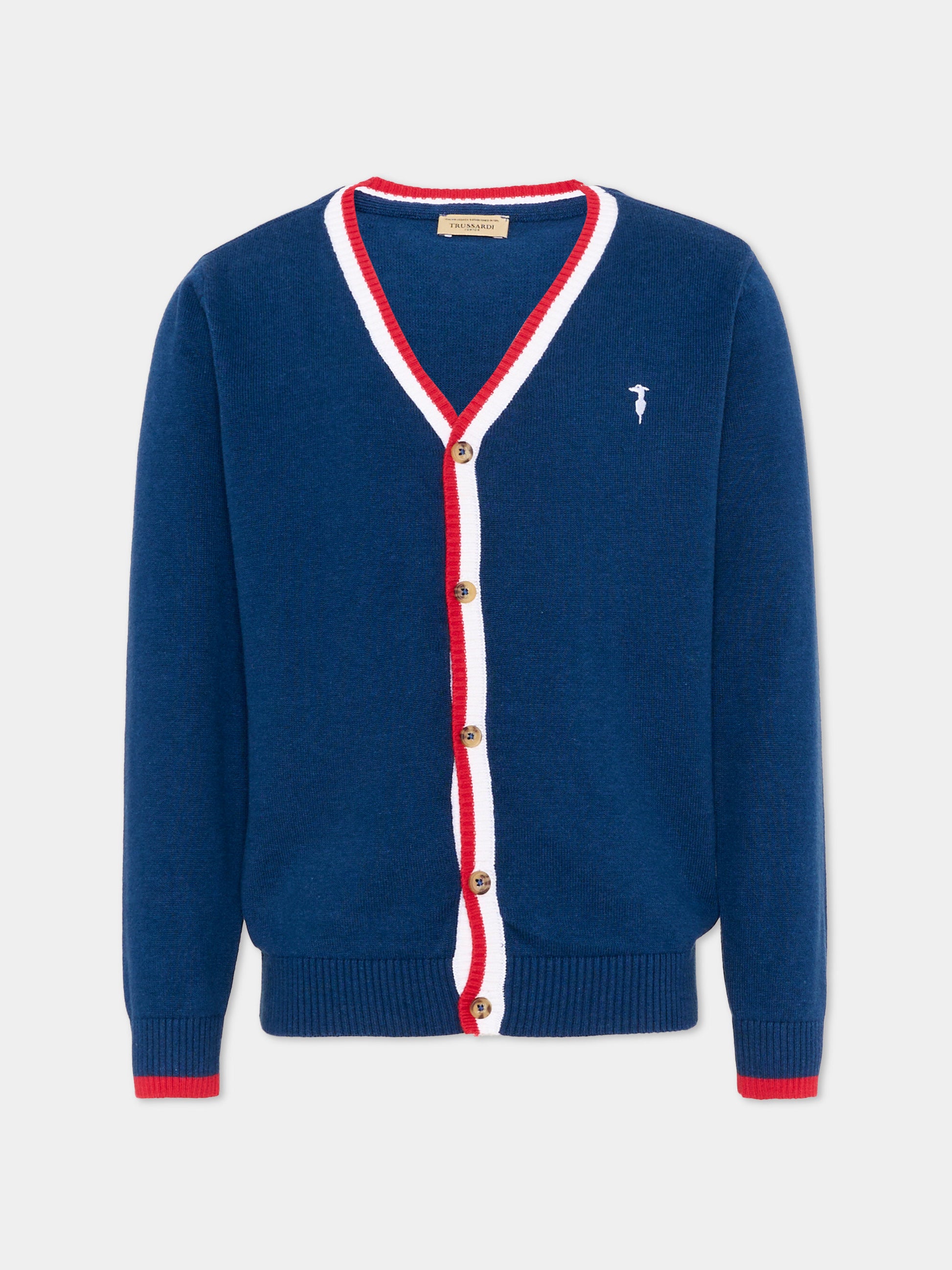 Cardigan blu per bambino con levriero,Trussardi Junior,TIP26007CD BLUE ESTATE
