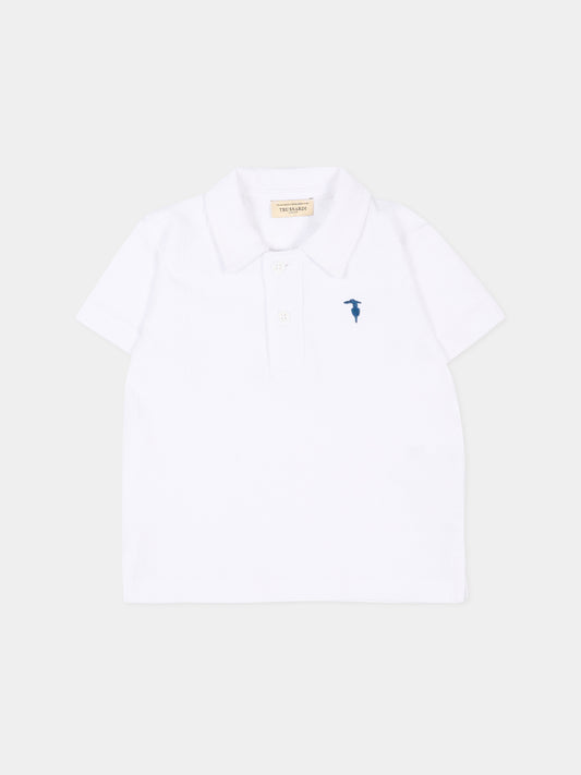 Polo bianca per neonato con levriero,Trussardi Junior,TIP26096PO WHITE