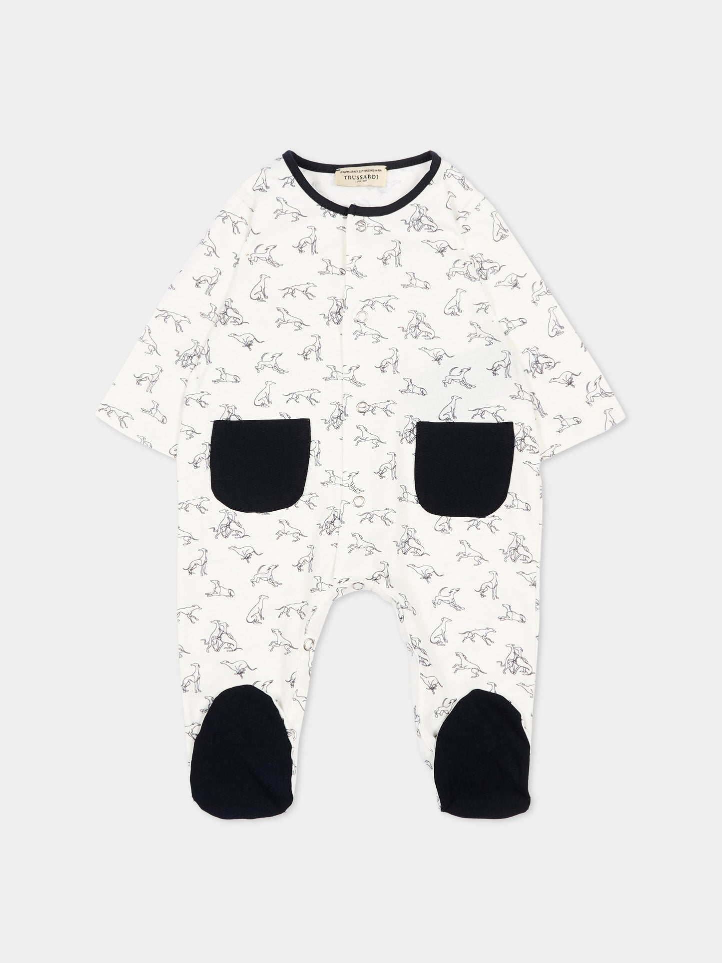 Set tutina bianco per neonato con levrieri,Trussardi Junior,TLP26003TU WHITE BLUE