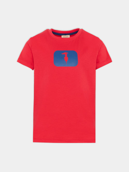 T-Shirt rossa per bambino con levriero,Trussardi Junior,TIP26093TS RED LYCHEE