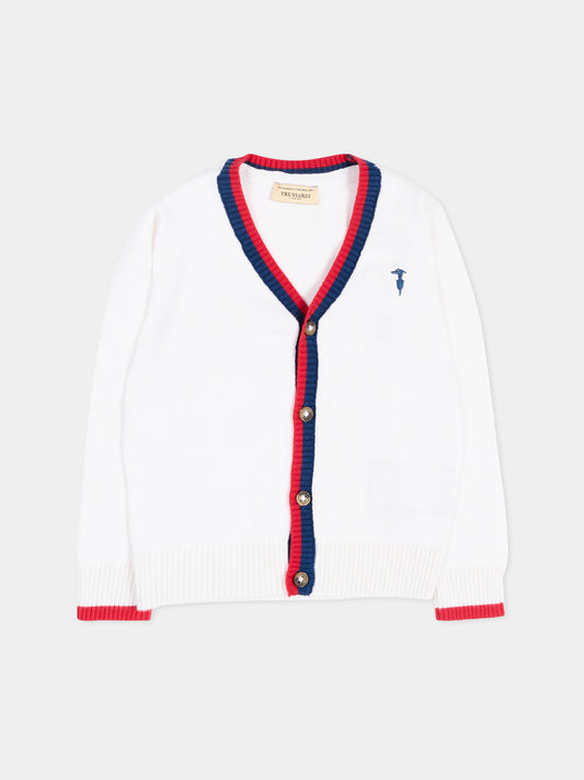 Cardigan bianco per neonato con levriero,Trussardi Junior,TIP26007CD WHITE