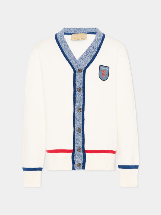 Cardigan bianco per bambino con logo,Trussardi Junior,TBP26148CD OFF-WHITE