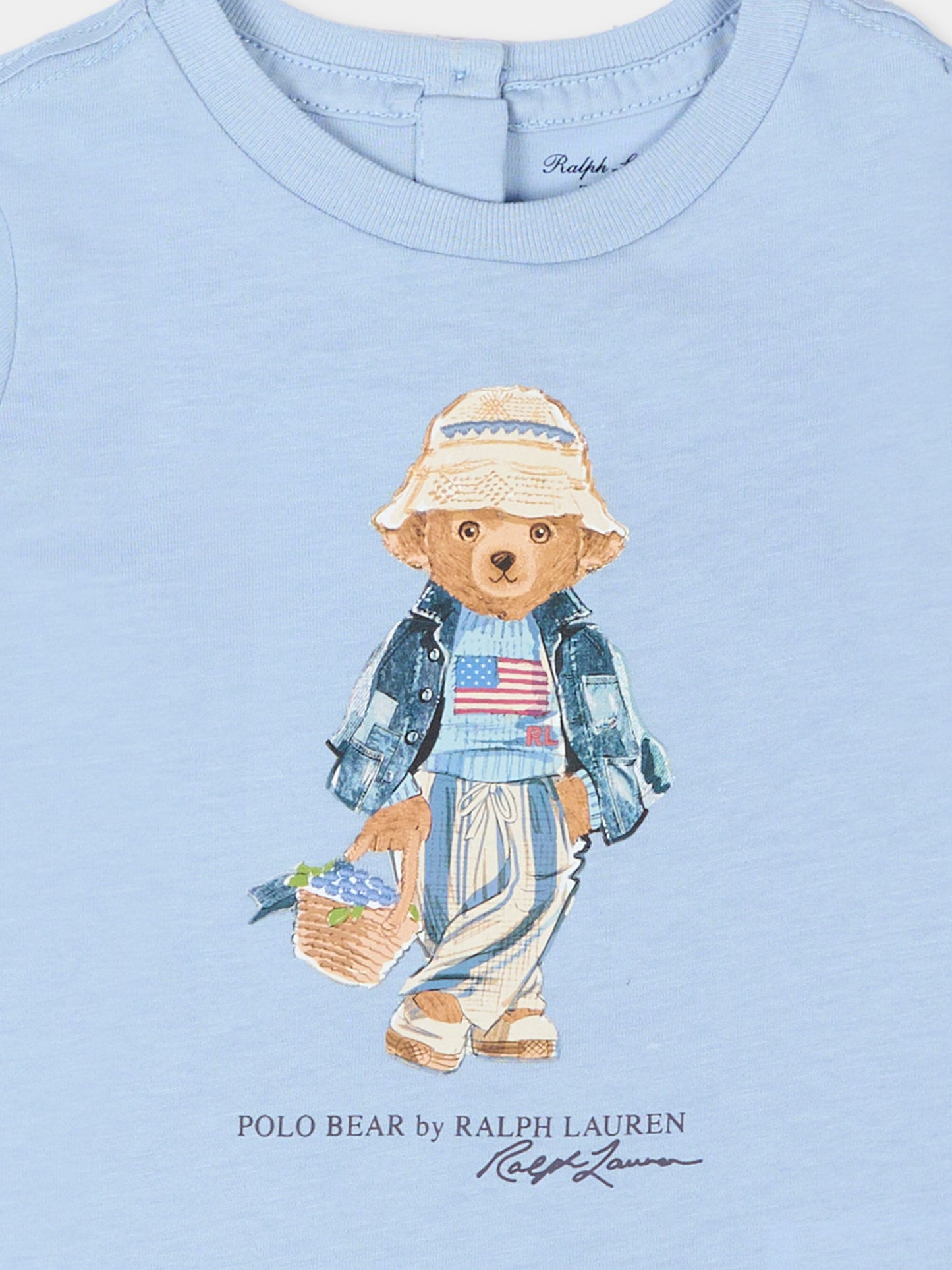 T-shirt celeste Polo Bear per neonata,Ralph Lauren Kids,A11759001