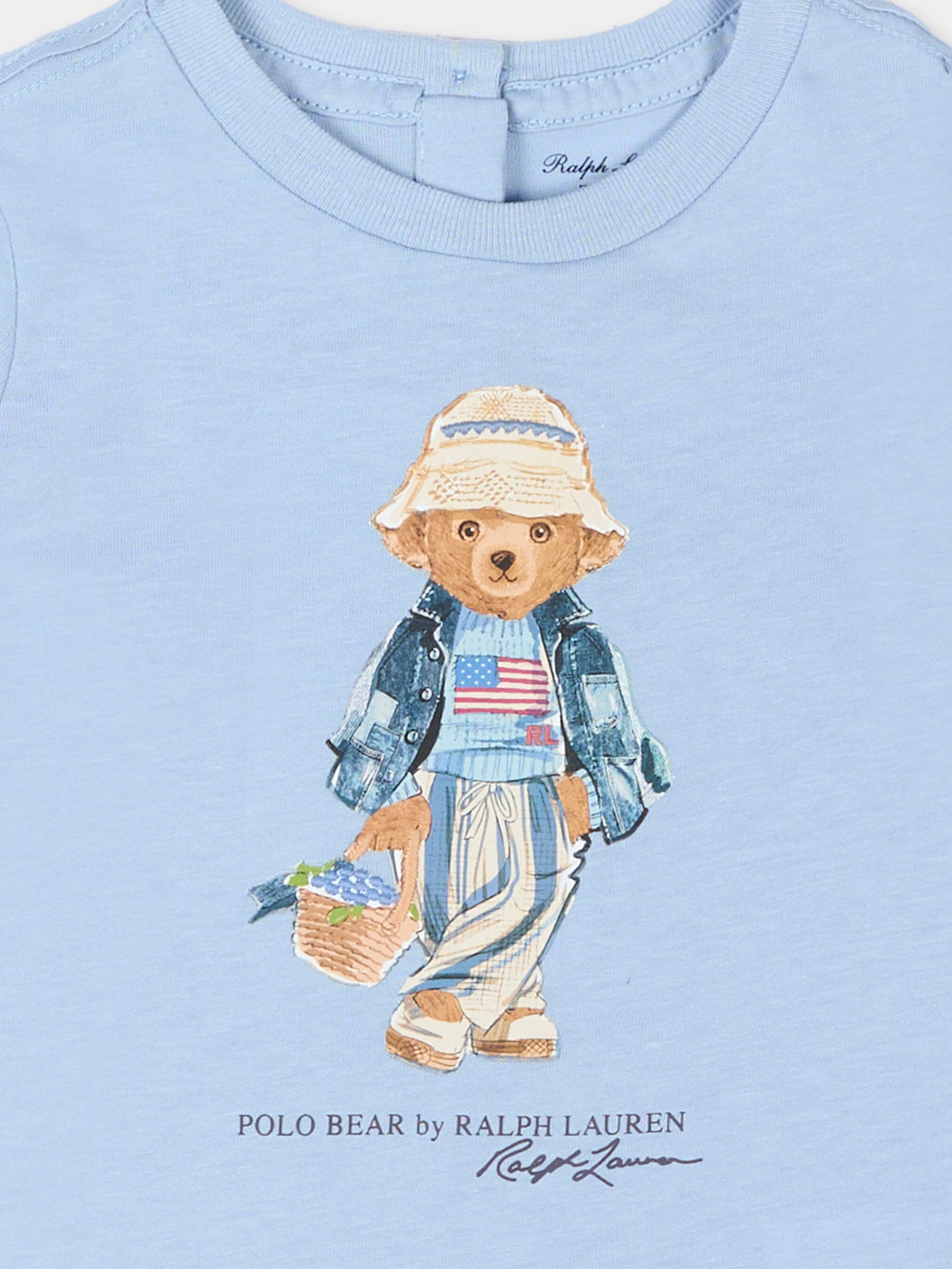 T-shirt celeste Polo Bear per neonata,Ralph Lauren Kids,A11759001