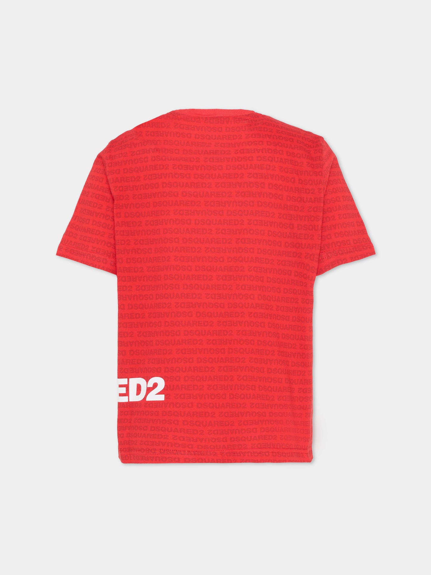 T-shirt rossa per bambini con stampa logo all over,Dsquared2,DQ3303 D0AH8 DQ401